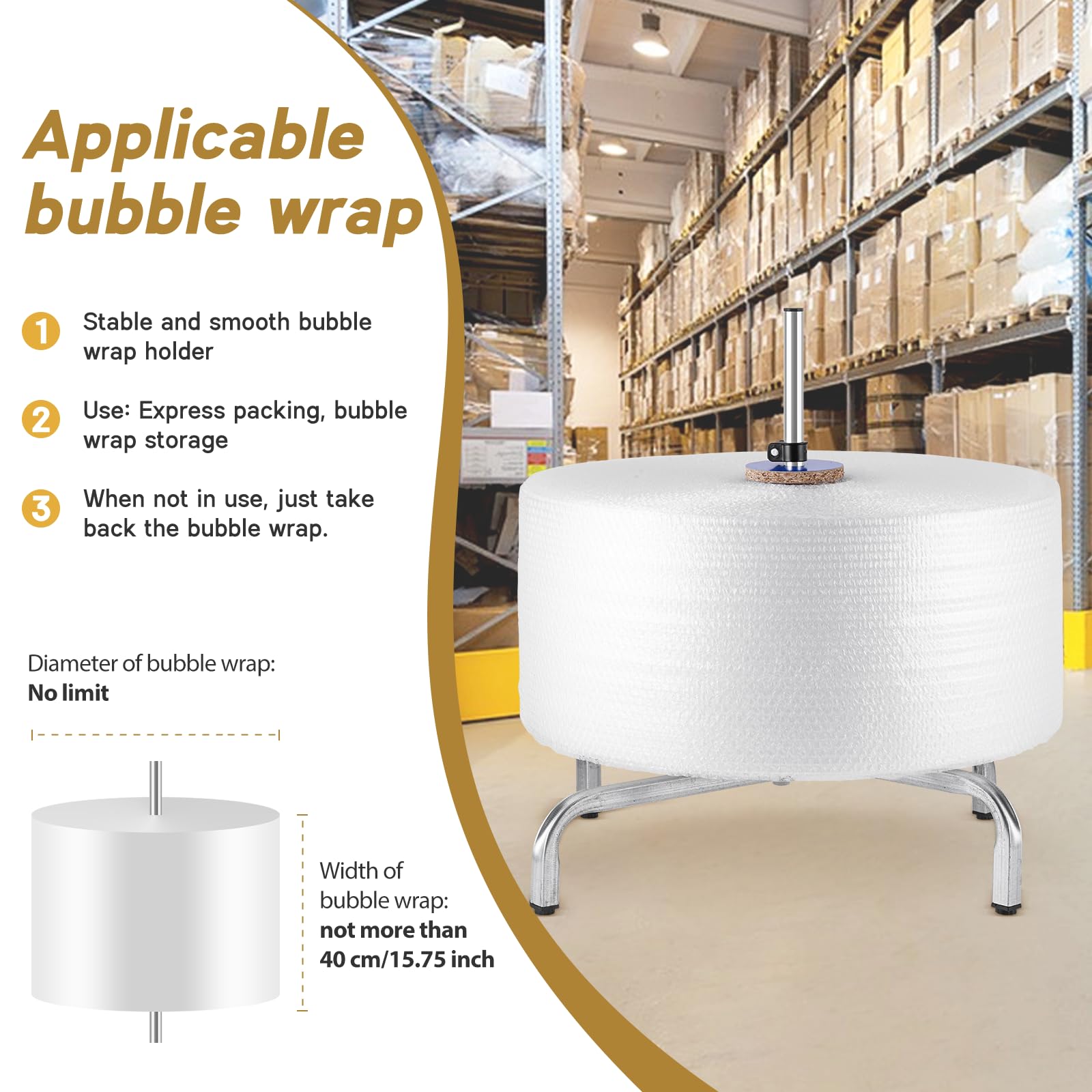 Bubble Wrap Roll Dispenser - Manual Tabletop Bubble Cushion Foam Wrap Holder for Packing, Moving & Shipping (15.75 Inch) - Perfect for Home, Office & Warehouse Packaging Needs