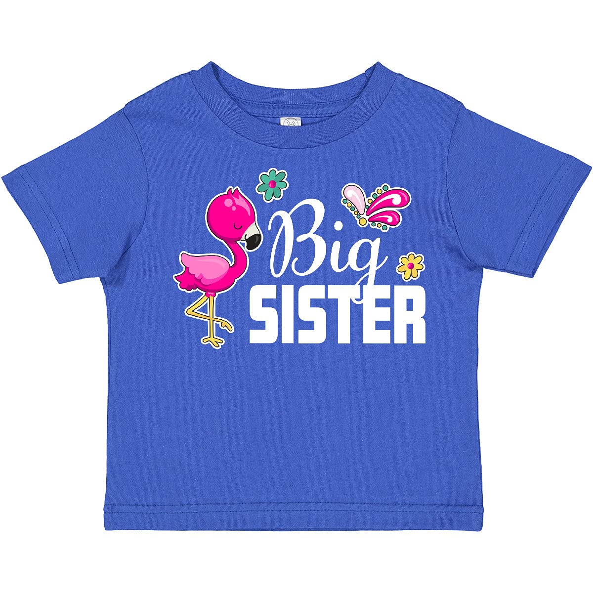 Inktastic Big Sister with Flamingo and Flowers Toddler T-Shirt - Cute Floral Sibling Matching Outfit for Toddler Girls - Perfect for Family Photos, Birthday Gifts & Sister Bonding Moments
