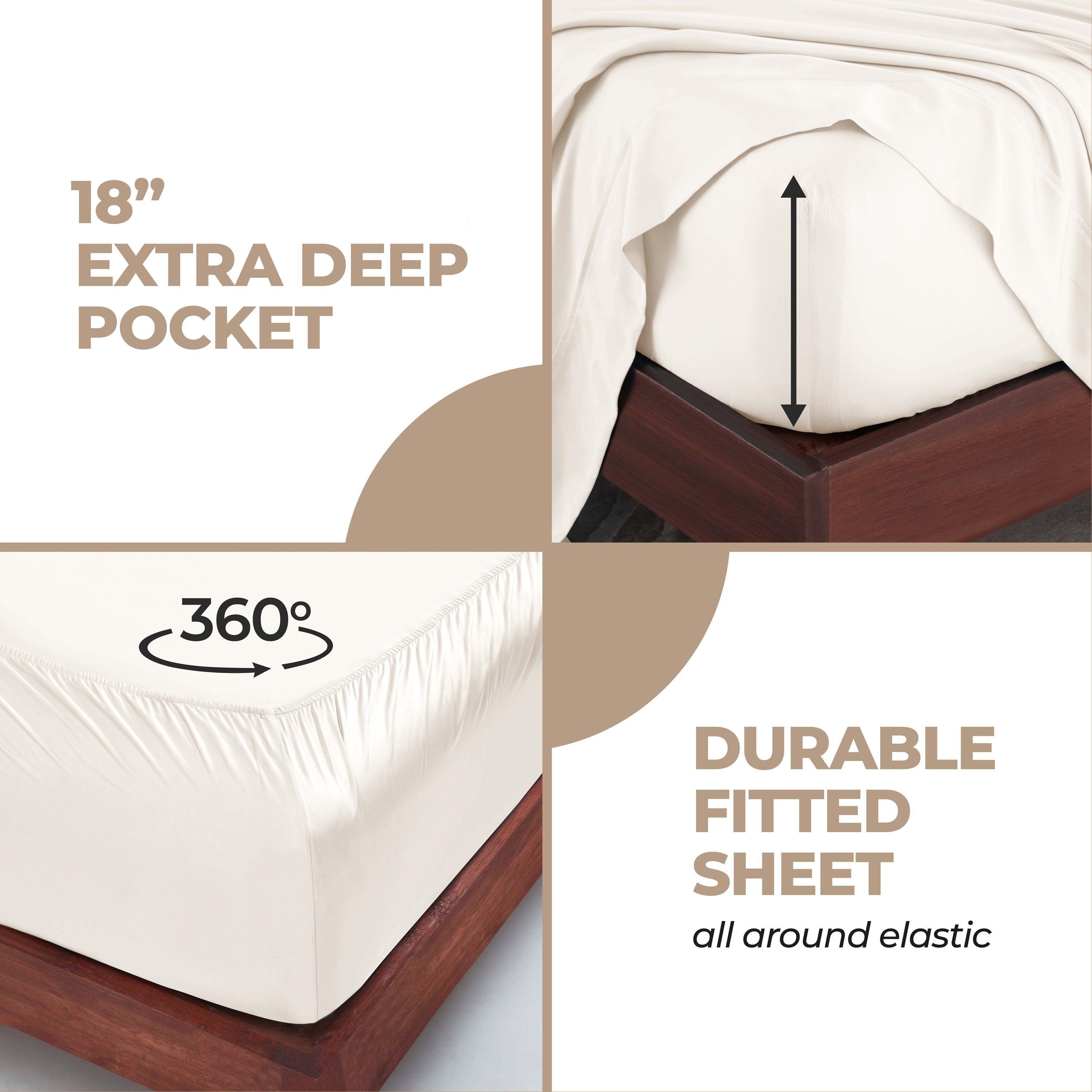 300 Thread Count Modal From Beechwood Extra Deep Pocket Sheet Set - Ultra Soft & Breathable Bedding for Queen/King Size Mattresses - Perfect for Luxury Hotels, Guest Rooms & Master Bedrooms