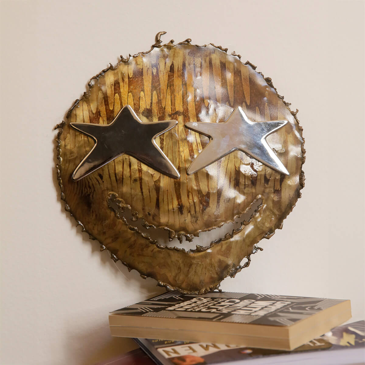Funky Tortured Brass Emoticon - Unique Handmade Brass Decor for Home & Office - Perfect for Gifts, Wall Art, and Creative Spaces