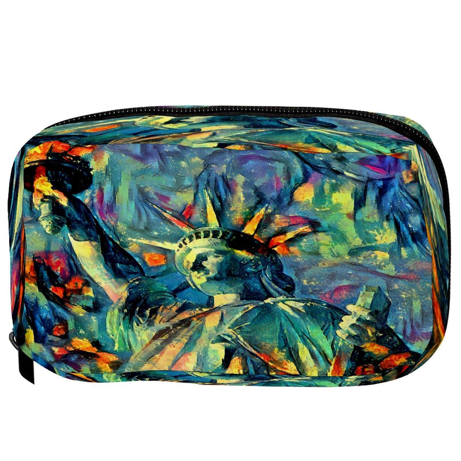 Liberty Statue Themed Women's Travel Toiletry Bag - Waterproof Cosmetic Makeup Organizer & Pencil Case for School, Gym, and Vacation
