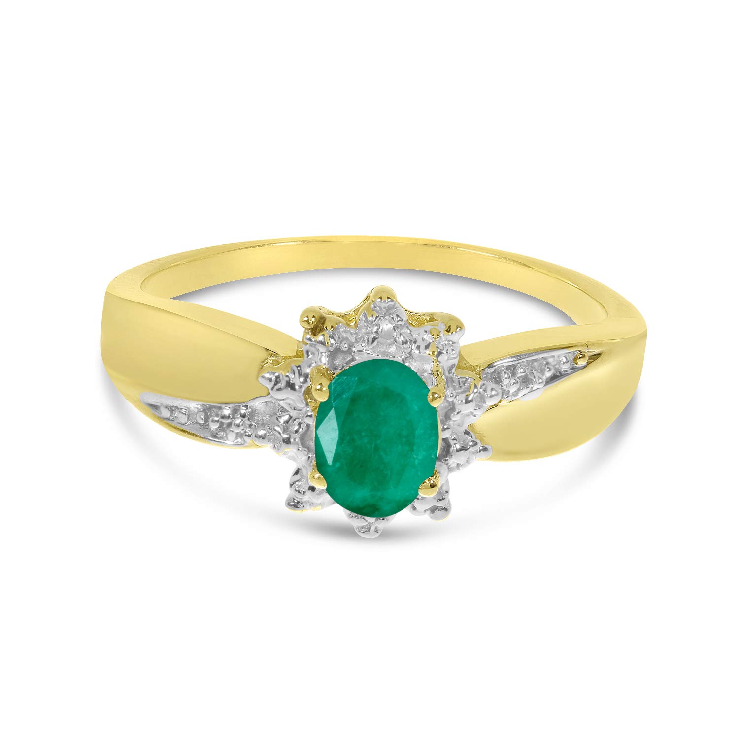 14K Yellow Gold Oval Emerald and Diamond Ring for Women - Elegant Vintage Style Engagement & Wedding Jewelry Gift - Perfect for Anniversaries, Proposals & Special Occasions