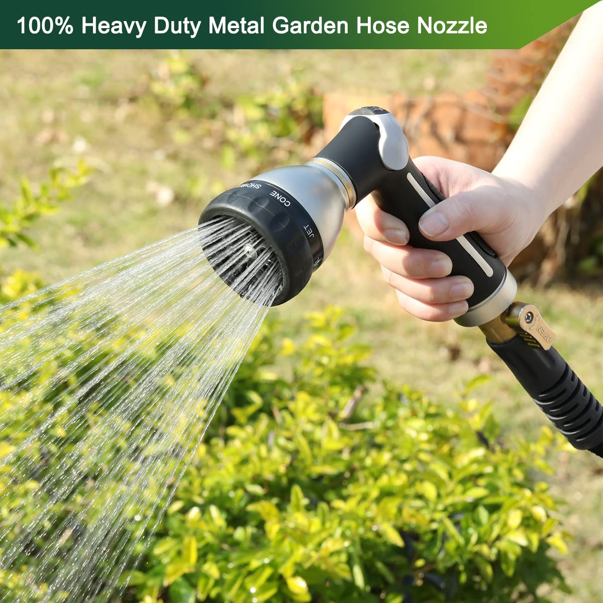 FANHAO Heavy Duty Garden Hose Nozzle with Thumb Control - 8 Spray Patterns for Watering, Washing Cars & Outdoor Cleaning