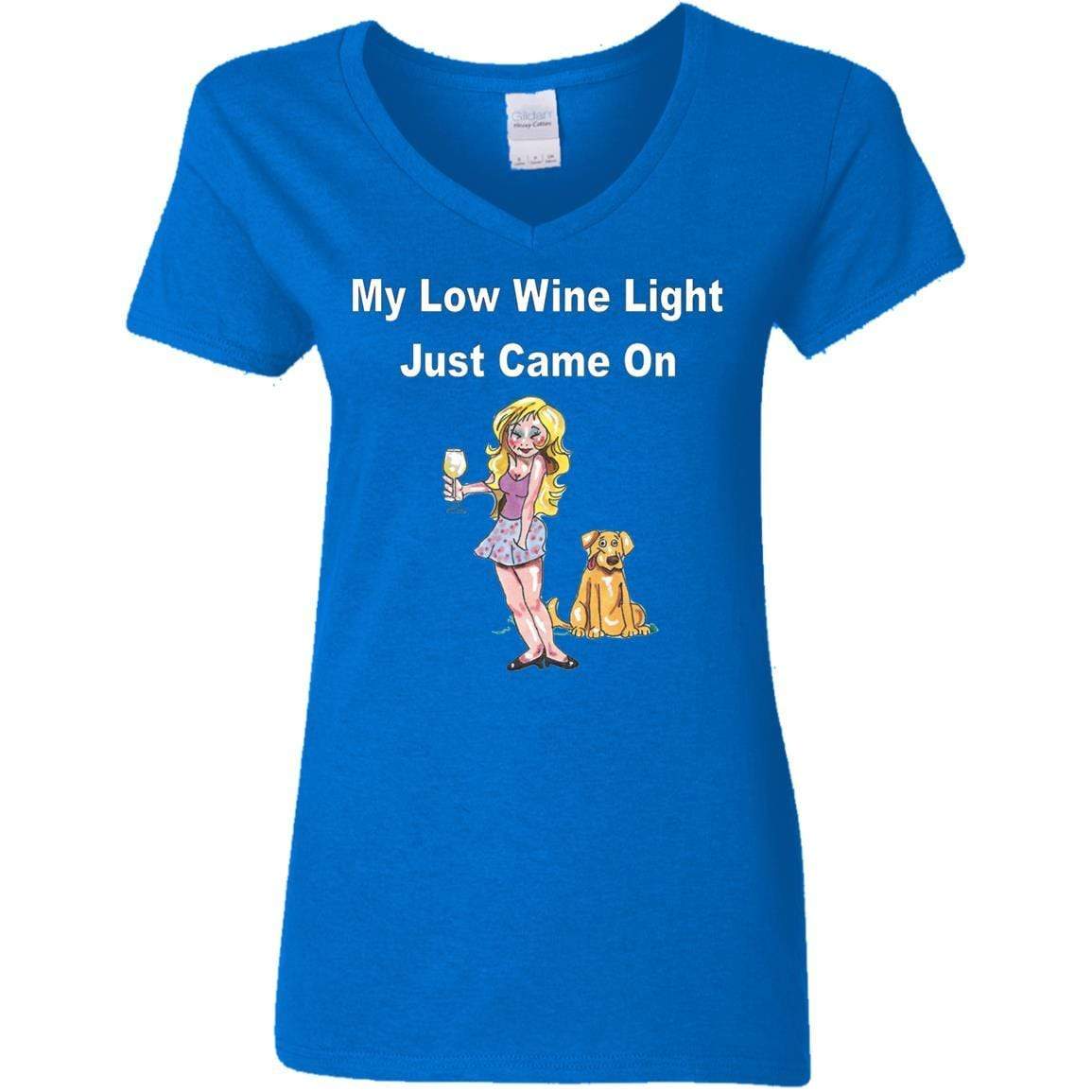Low Wine Light Ladies V-Neck T-Shirt - 5.3 oz Comfortable Women's Tee for Casual Wear, Wine Tasting & Girls Night Out