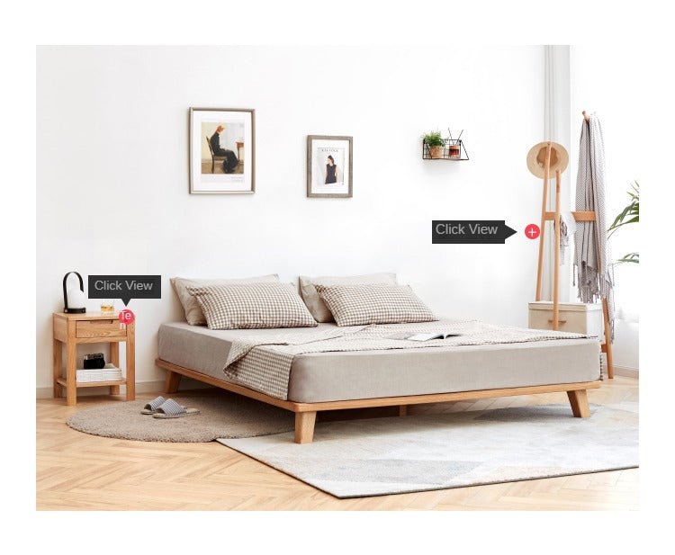 Solid Oak Wood Platform Bed Frame - No Headboard - Queen Size - Modern Minimalist Bedroom Furniture for Small Spaces & Apartments