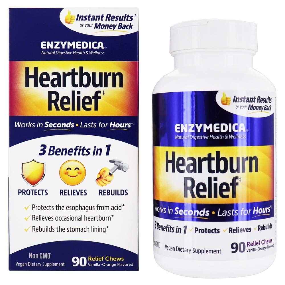 Enzymedica Heartburn Relief Chewable Tablets - Vanilla Orange Flavor (108 Count) | Fast-Acting Digestive Support for Acid Reflux & Indigestion | Perfect for After Meals & Travel