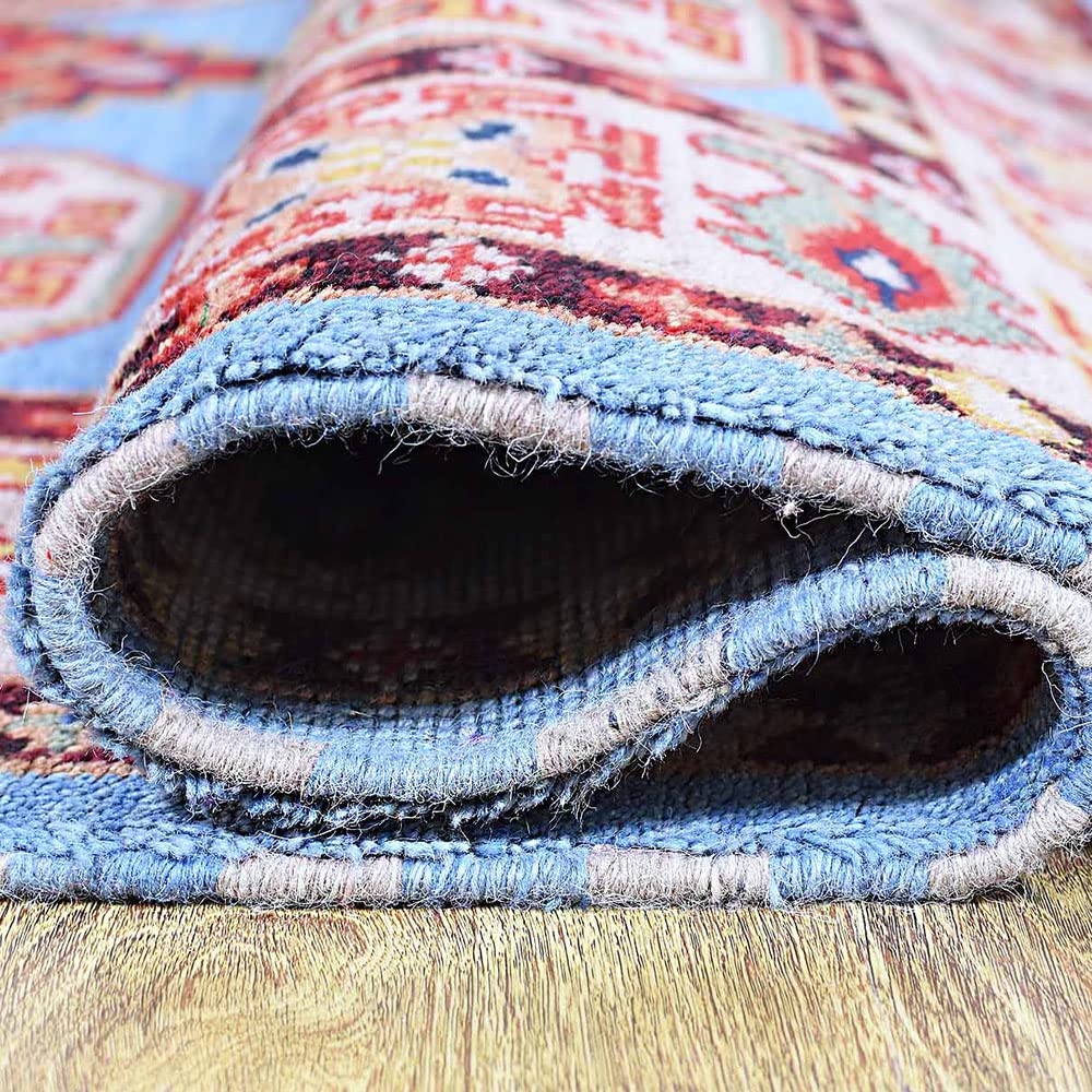 Hand Knotted Wool & Silk Eco-Friendly Oriental Area Rug 5'x8' Rectangle - Aqua Cream Traditional Design, Medium Pile Handmade Rug (AF0117) - Perfect for Living Room, Bedroom & Home Decor