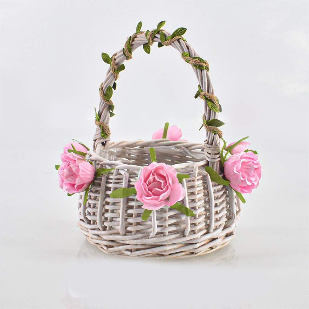Rustic Bamboo Rattan Wedding Basket with Handles - Elegant Bridesmaid Gift, Picnic Basket, Plant Holder for Boho Weddings & Outdoor Events