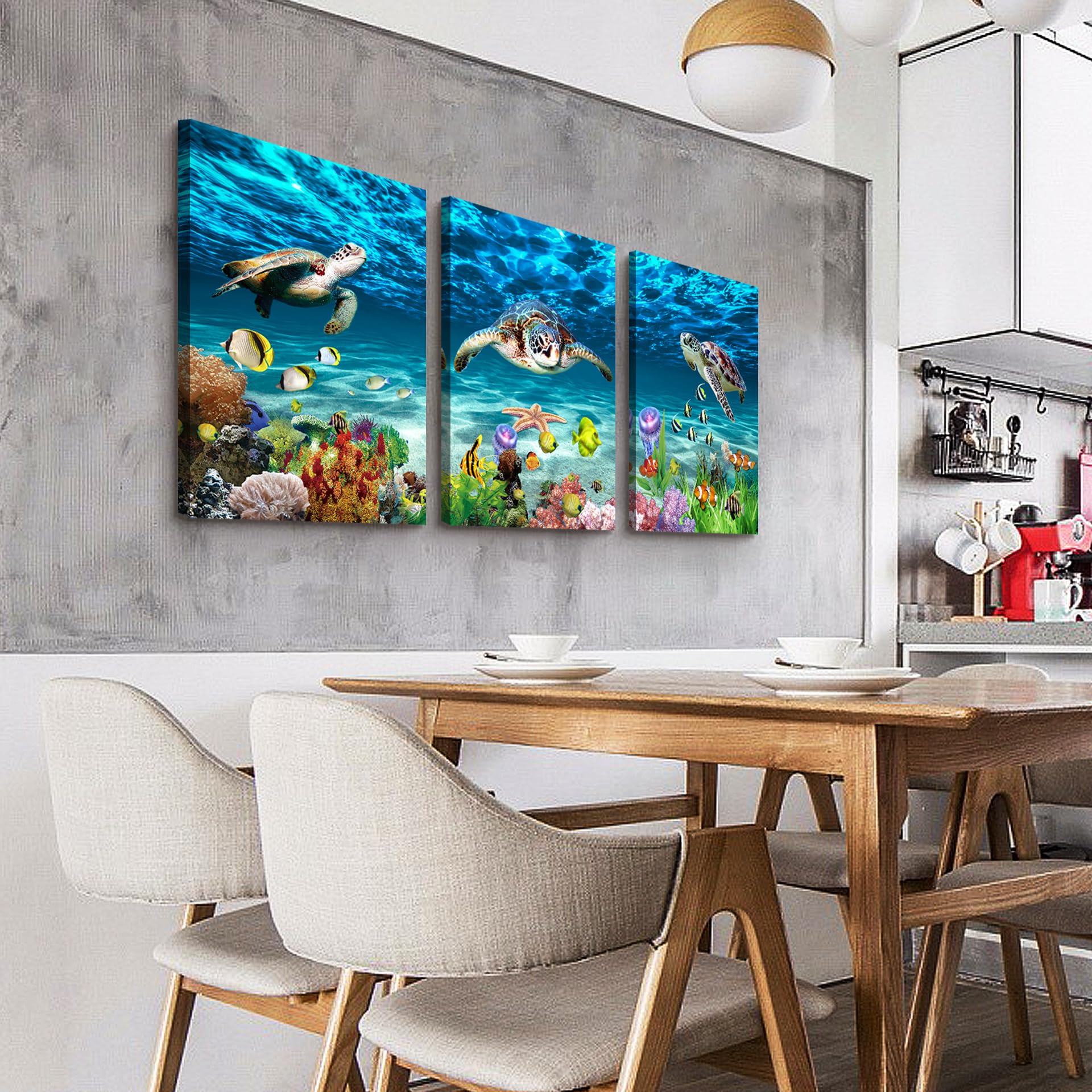 Lapremoly Canvas Wall Art - 3 Piece Ocean Sea Turtle Scenery Paintings for Bedroom, Living Room, Bathroom & Office Decor | Modern Ready-to-Hang Wall Decor for Home & Family | Perfect for Coastal, Beach House & Nature-Themed Interior Design