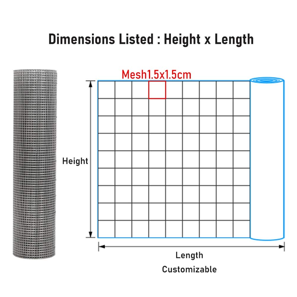 Galvanized Wire Mesh Fence Roll 0.9x46m - 1.5cm Square Openings Hardware Cloth for Garden, Chicken Coop, Rabbit Enclosure & Vegetable Protection (Silver) - Durable Animal Fencing for Backyard, Farm & DIY Projects