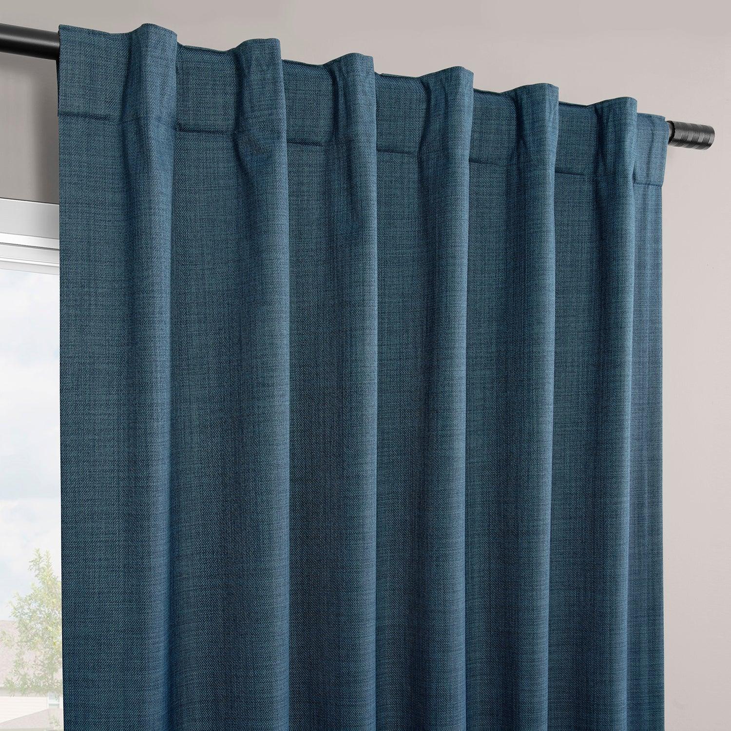 Premium Dark Blue Vienna Basic Linen Blackout Curtains - Set of 2 Panels for Living Room & Bedroom - Noise Reducing & Light Blocking Window Treatments for Home Decor