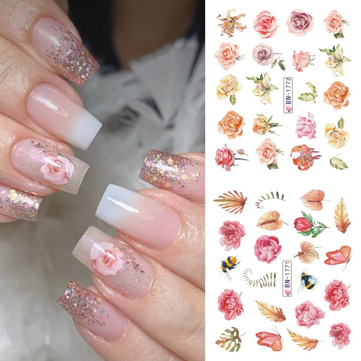 Floral Water Transfer Nail Decals - 12 Sheets Spring Flower Nail Art Stickers for DIY Nail Designs | Perfect for Manicures, Pedicures, Bridal Nails & Party Nail Art Accessories