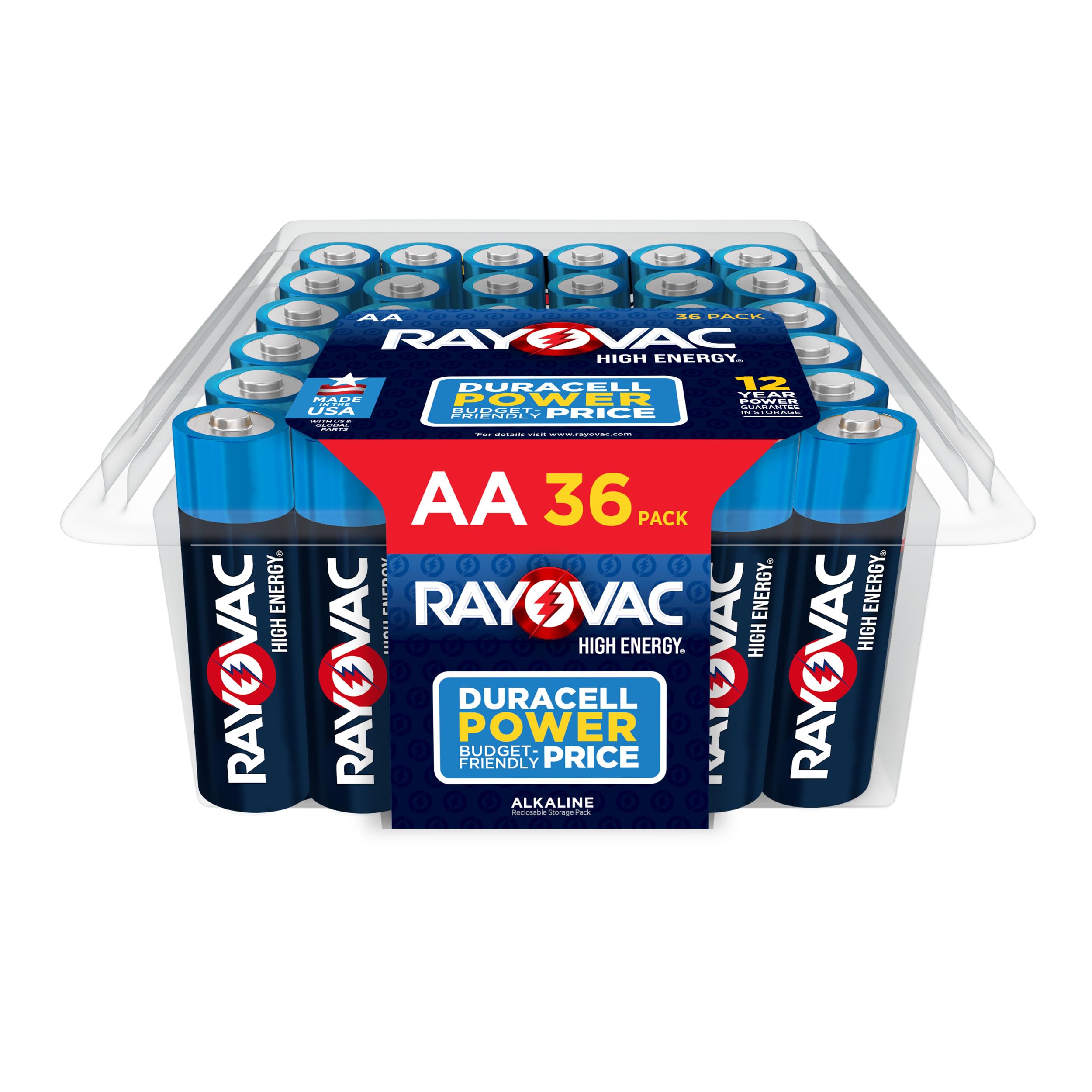 RAYOVAC RVC81536PPF Alkaline AA Batteries 36-Pack - Long-Lasting Power for Toys, Flashlights & Electronics - Reclosable Pro Pack for Easy Storage