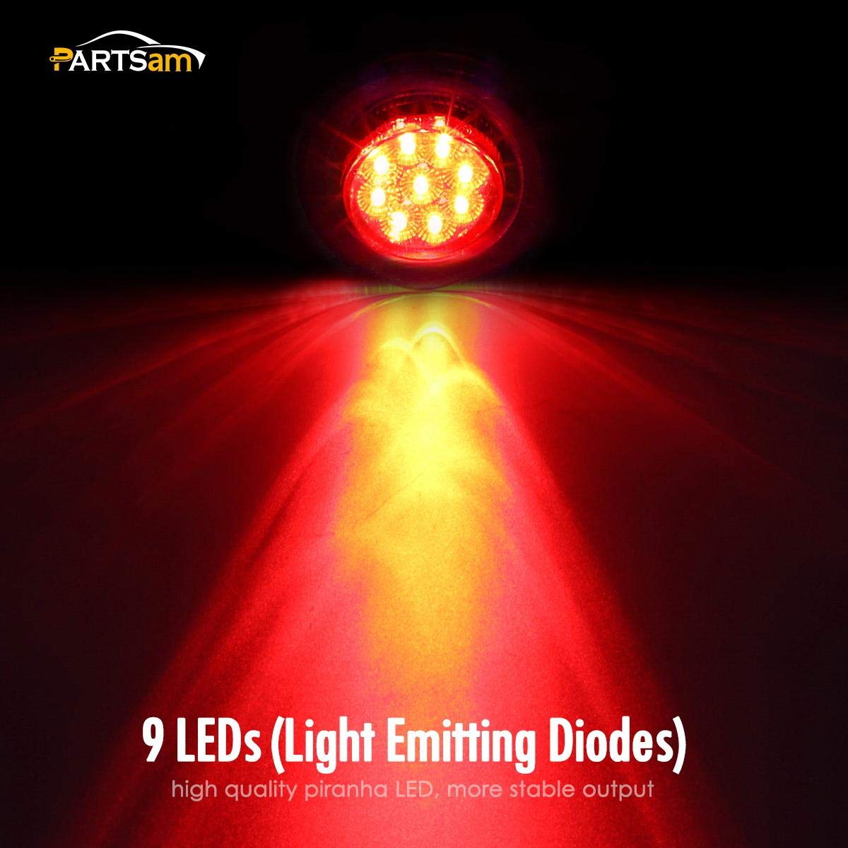 Partsam 5Pcs 2 Inch Round LED Marker Lights - 9 Red Diodes Smoked Lens with Reflectors, Waterproof 12V Flush Mount Lights for Truck, Trailer, RV - Perfect for Night Driving & Safety Visibility