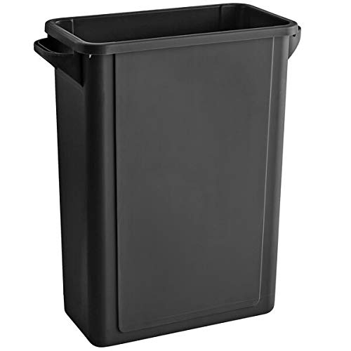 64 Qt. / 16 Gallon / 60 Liter Black Slim Rectangular Trash Can with Flat Lid - Heavy Duty Kitchen & Commercial Waste Bin for Home, Office, Recycling | Space-Saving Design for Small Spaces & Under Sink Use