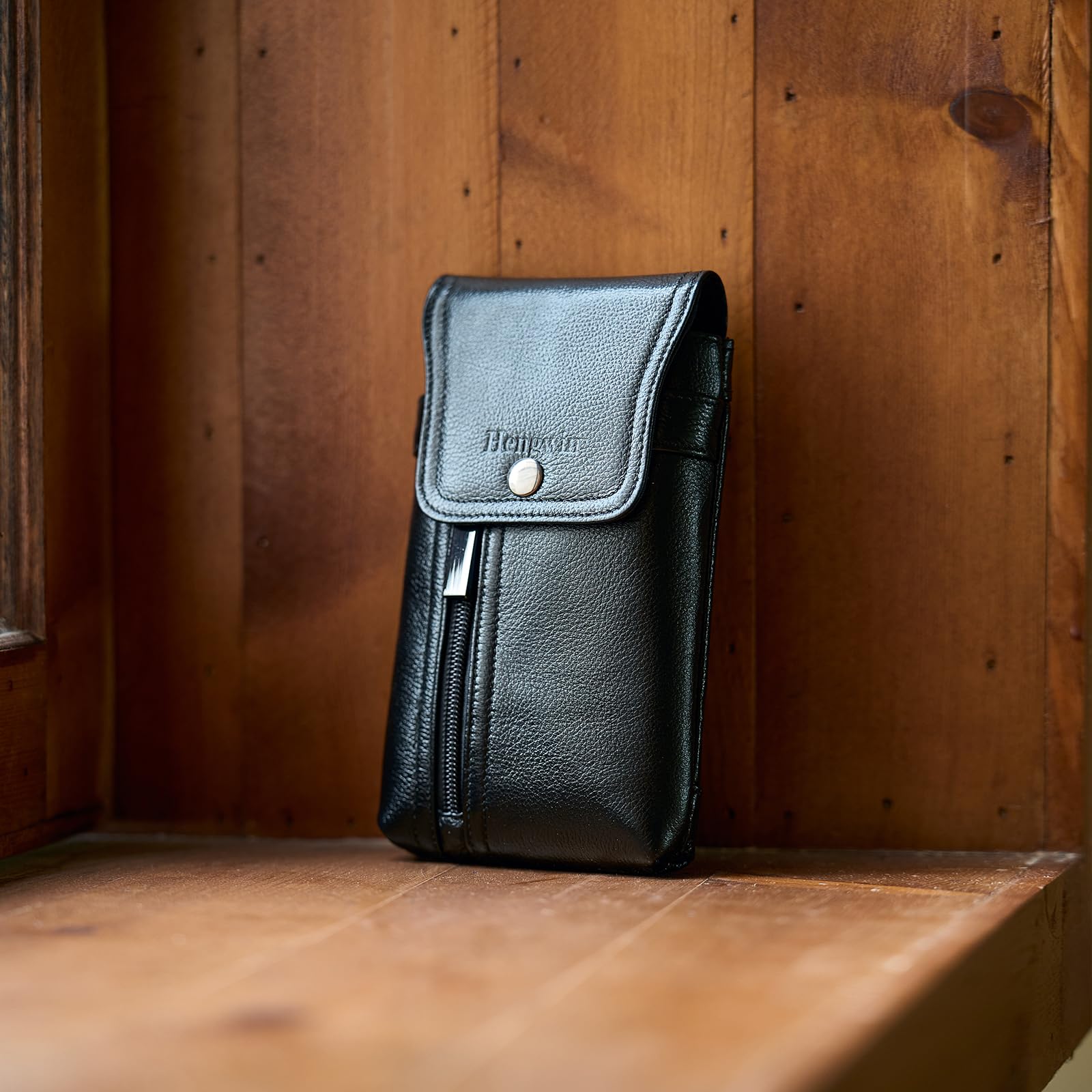 Genuine Leather Belt Phone Holster for iPhone 16 Pro Max/15 Pro Max/14 Pro Max & Samsung Galaxy S25+/S24 Ultra/A15 - Black Leather Belt Clip Pouch Case - Perfect for Work, Outdoor Activities & Everyday Carry