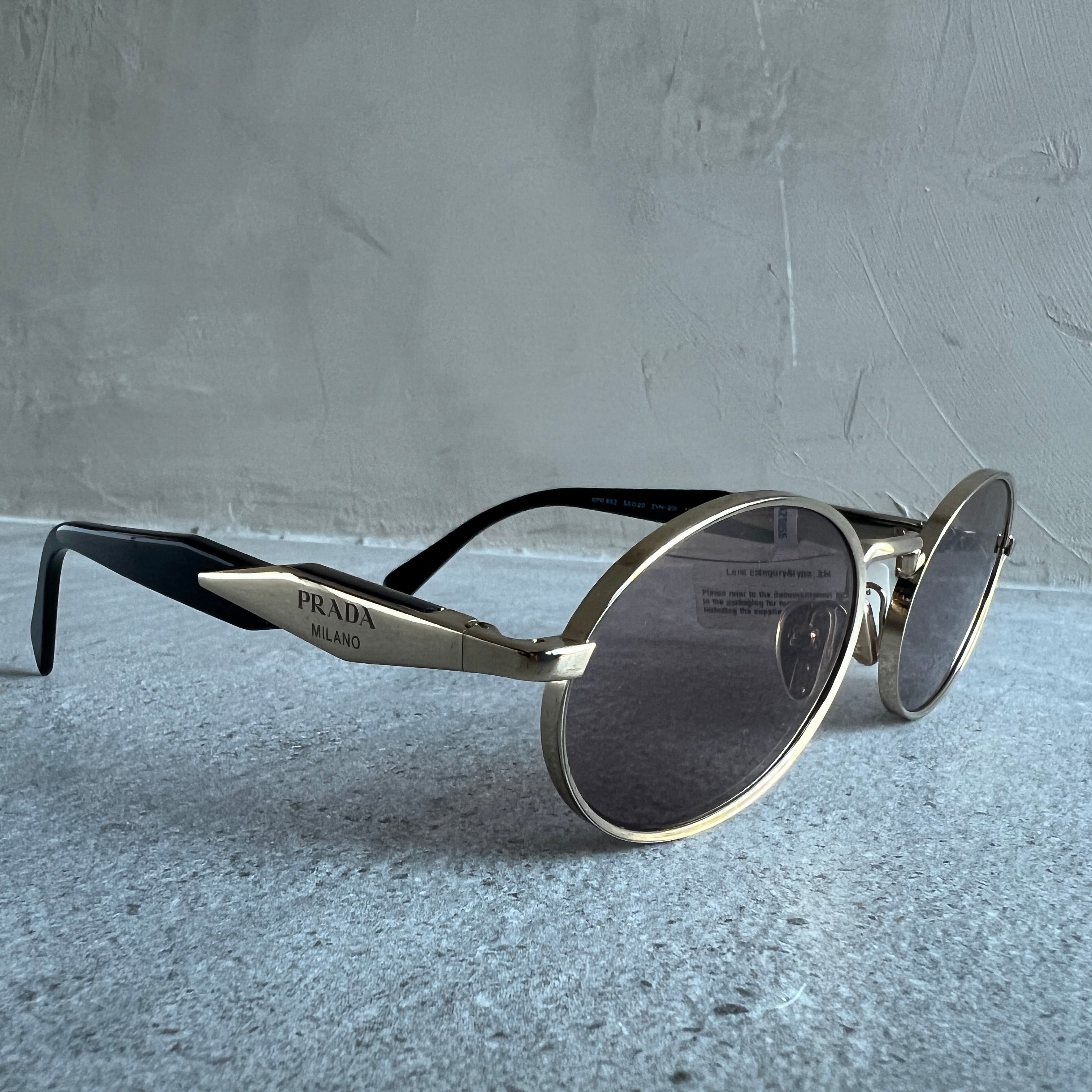 PRADA PR65ZS Gold & Mauve Metal Oval Sunglasses for Women - Luxury Designer Shades for Beach, Driving & Fashion Outfits