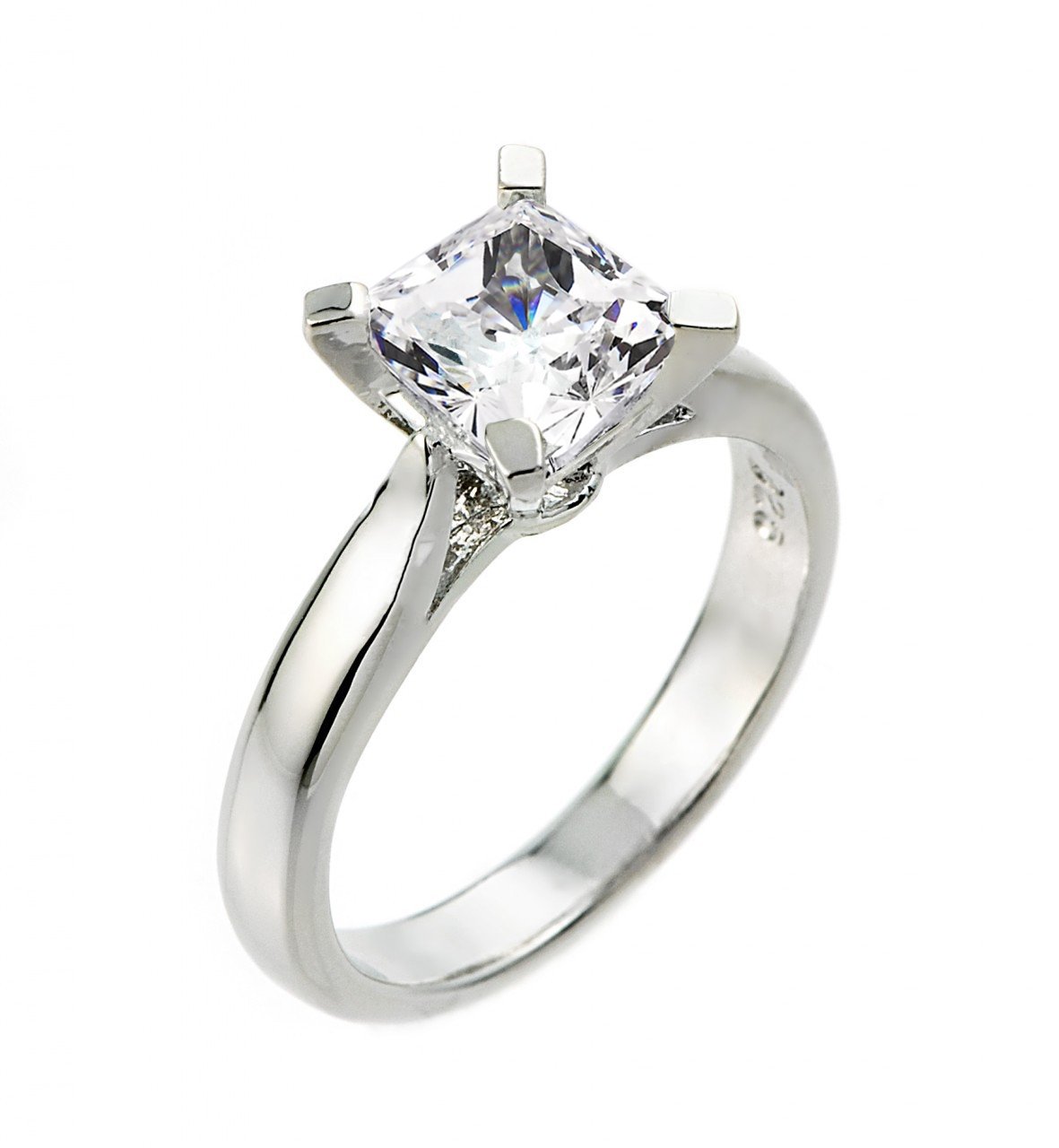 CZ Engagement Rings High Polish 925 Sterling Silver Princess-Cut Four-Prong Solitaire 3 Carat - Perfect for Proposals, Anniversaries & Special Occasions