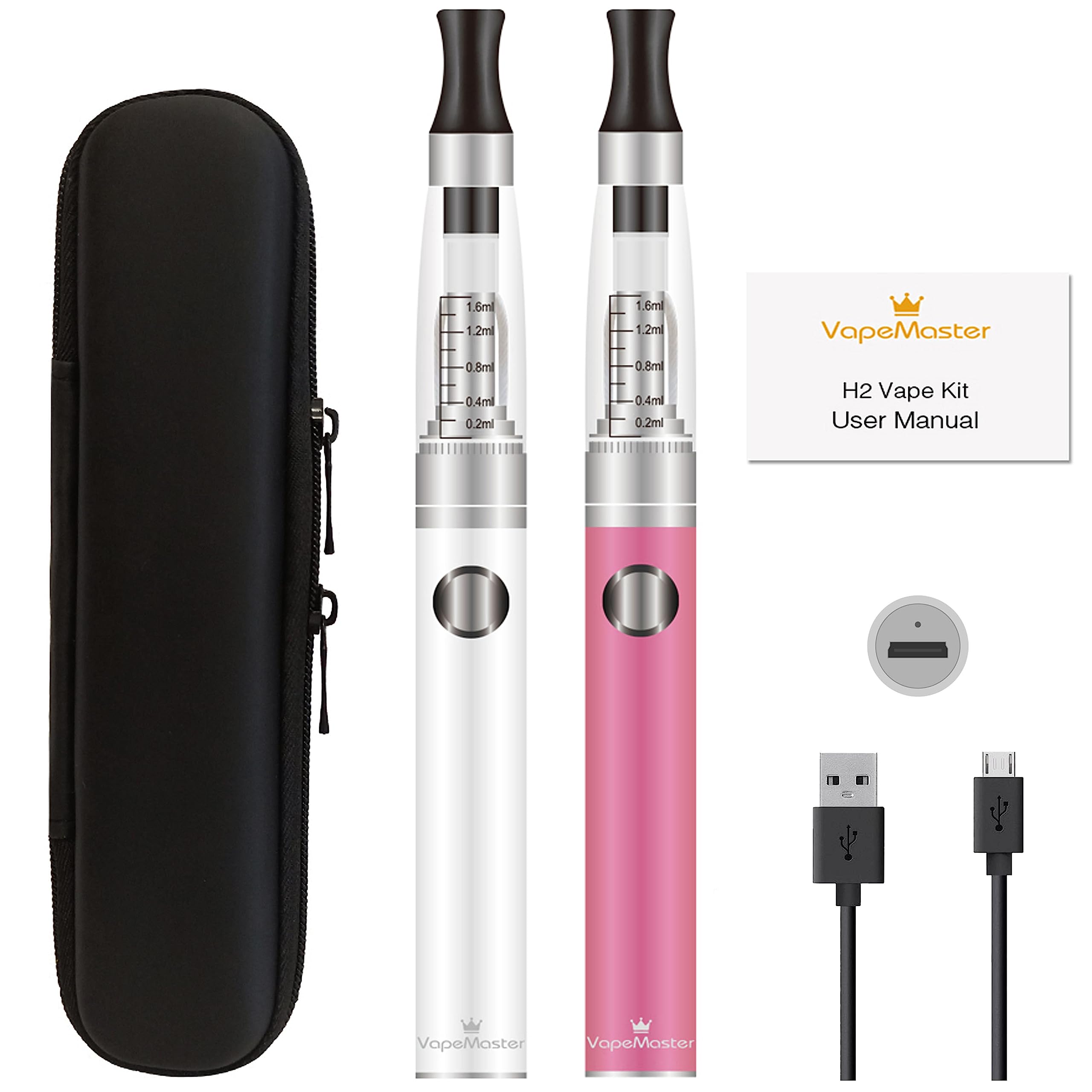 VapeMaster H2 Kit - 2 E-Cigarette Vape Pens Starter Pack with Easy Top Fill Cartridges & Long-Lasting Battery | Pure Vapor Technology (No eLiquid/No Nicotine) | Perfect for Beginners, Travel & Smoke-Free Lifestyle