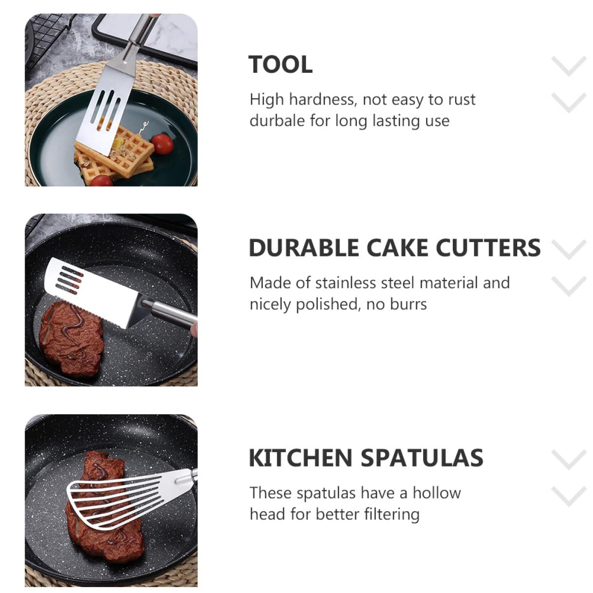 BESTonZON 3-Piece Stainless Steel Fish Spatula Set - Slotted Turner for Grilling, Flipping Fish & Pancakes - Durable Metal Kitchen Utensils for BBQ, Cooking & Baking
