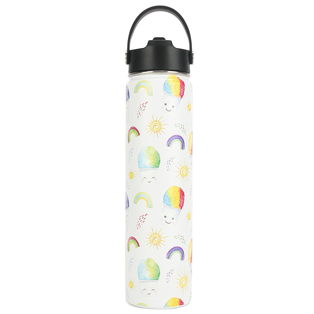 24oz Insulated Stainless Steel Water Bottle - Keeps Drinks Cold for 24 Hours, Hot for 12 Hours - Leak Proof & Sweat Proof - Perfect for Gym, Hiking, Travel & Outdoor Activities (Shave Ice White)