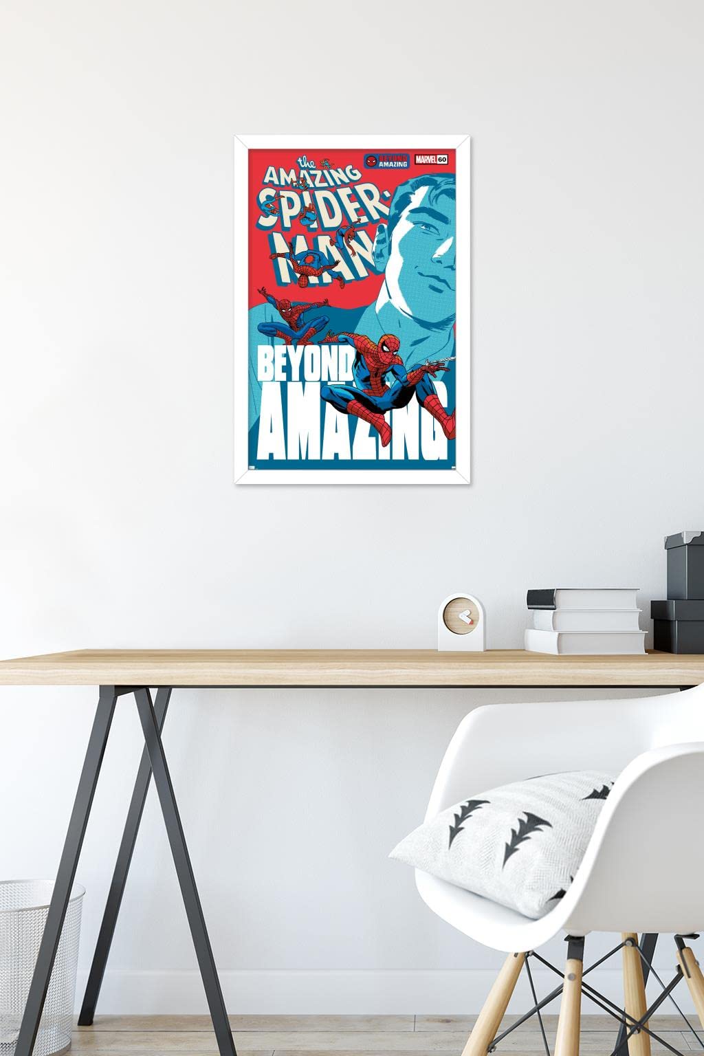 Marvel Comics Spider-Man: Beyond Amazing - Peter Parker Cover Framed Wall Poster 22.4x14.7 Inches | White Border Superhero Decor | Perfect for Bedroom, Game Room & Office Decorations