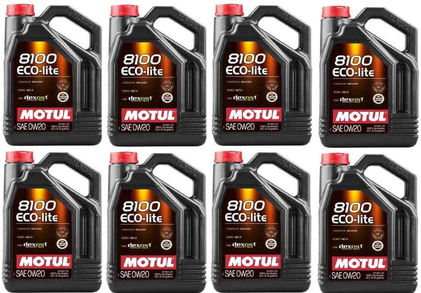 Motul 108536 8100 ECO-lite 0W-20 Full Synthetic Motor Oil - 8 Pack (5-Liter Bottles) - High Performance Engine Oil for Cars, Trucks & SUVs - Ideal for Daily Driving & Extreme Weather Conditions