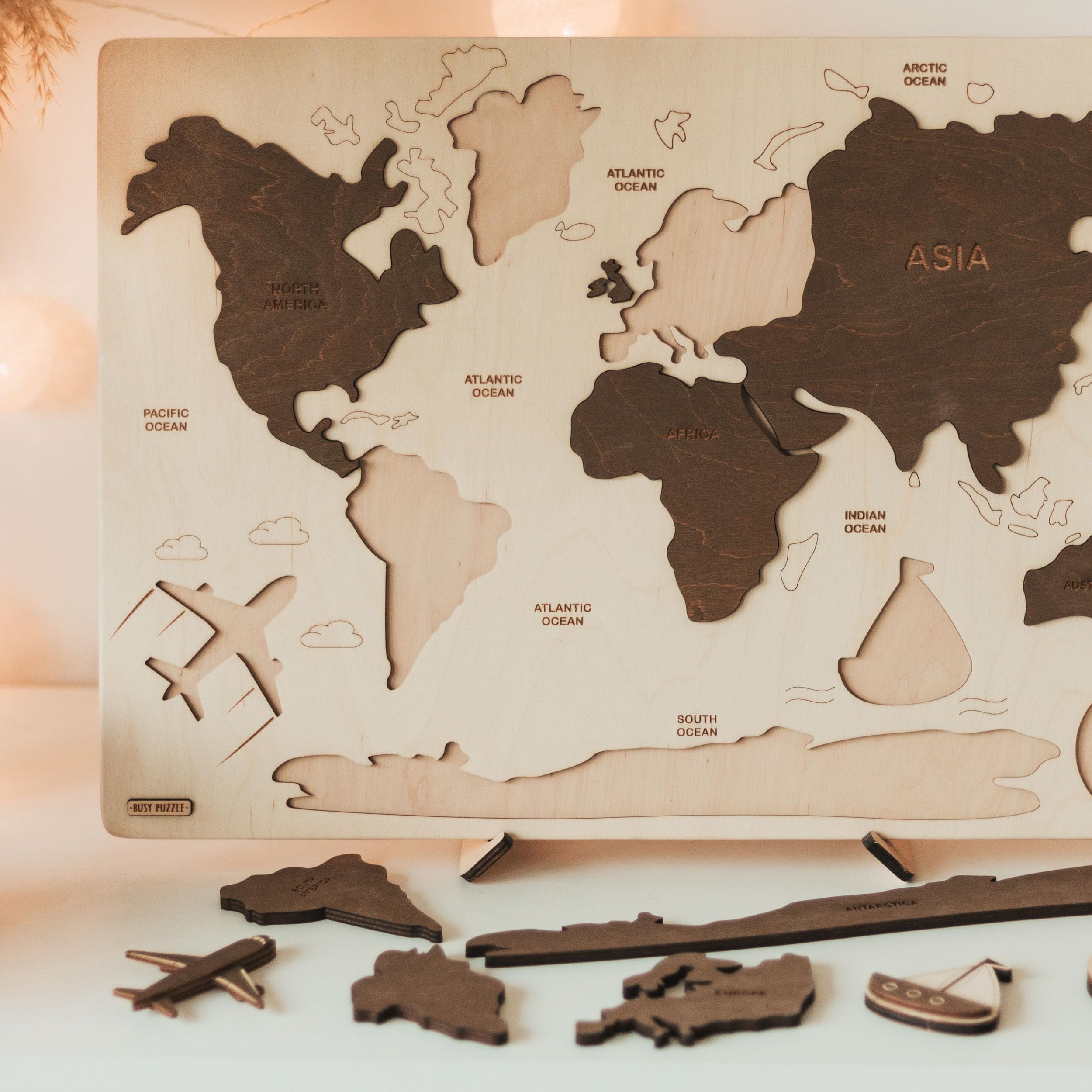 Rainbow World Map Puzzle - Educational Wooden Montessori Toy for Kids | Perfect Christmas Gift & Easter Present for Learning Geography & Travel Fun