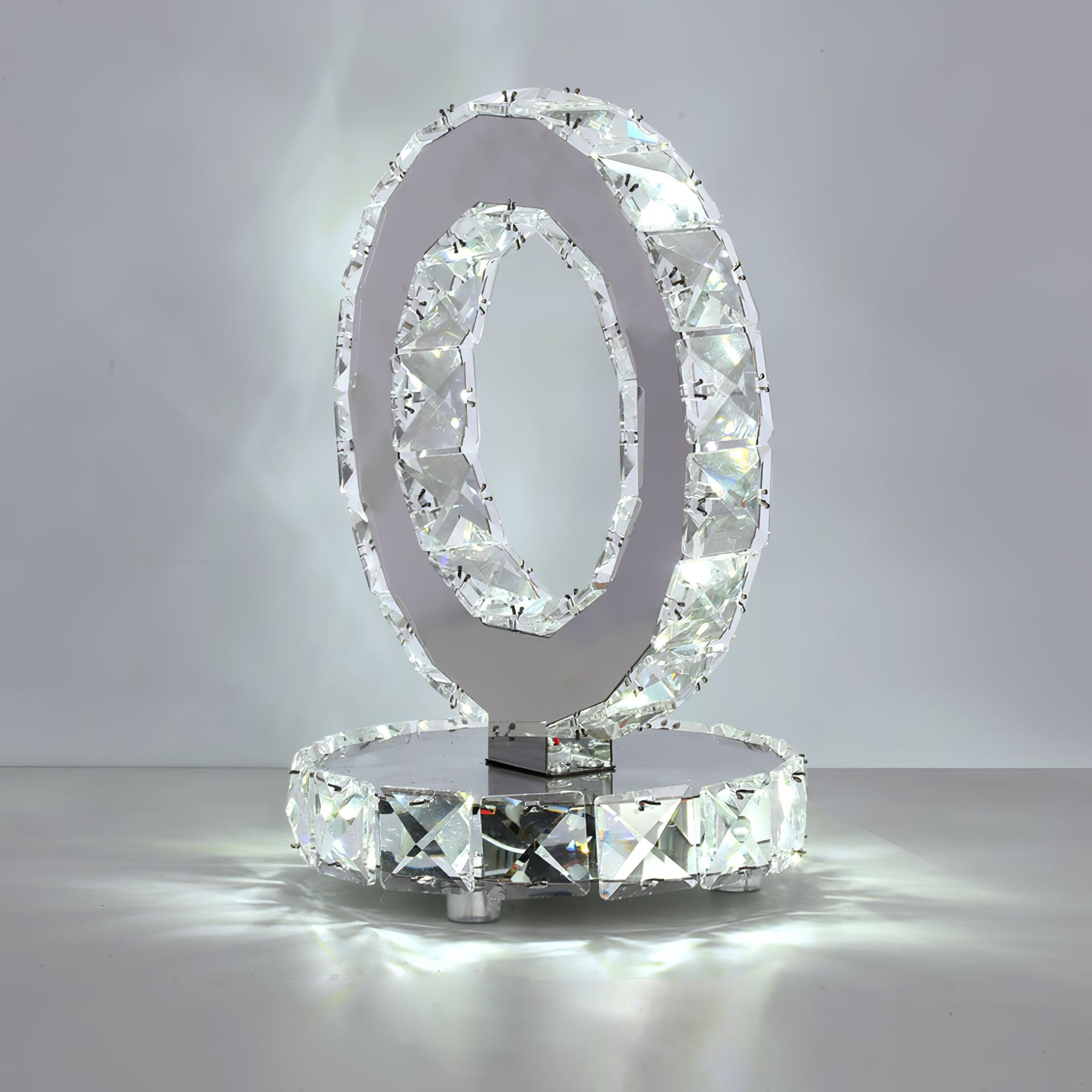 Elegant Crystal Rings Table Lamp - Modern LED Bedside Night Light for Bedroom, Living Room, and Office Decor