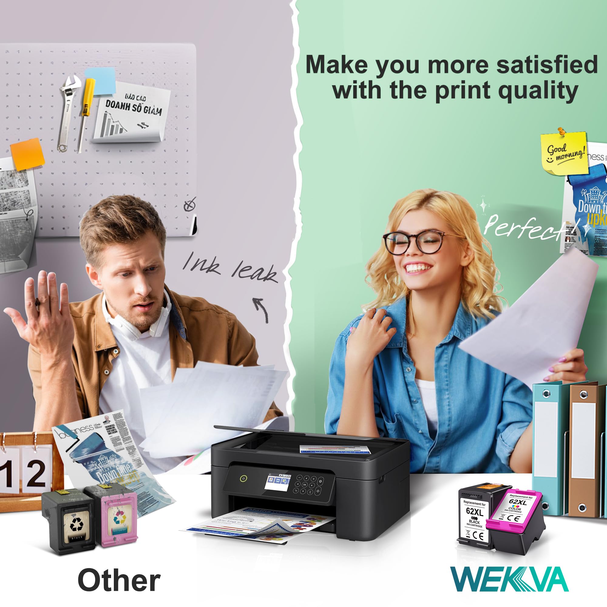 WEKVA 62 Ink Cartridges Replacement for HP 62/62XL - Compatible with HP Envy 5664 5665 7600 5545 5549 5741 7643 & OfficeJet 5740 5741 Deskjet 200 258 Printers - High-Quality Printer Ink for Home & Office Use