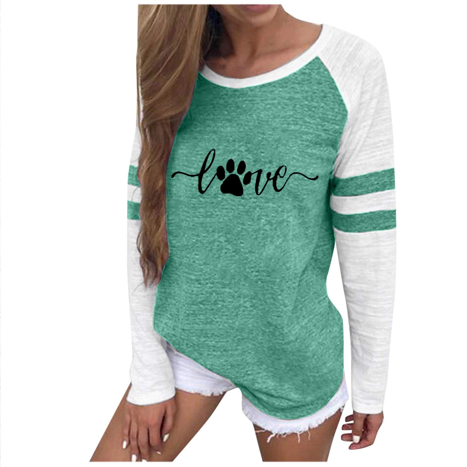 Women's Workout Tops - Casual Printed Round Neck Striped Long Sleeve Blouse | Plus Size Fitness Shirts for Yoga, Running & Gym
