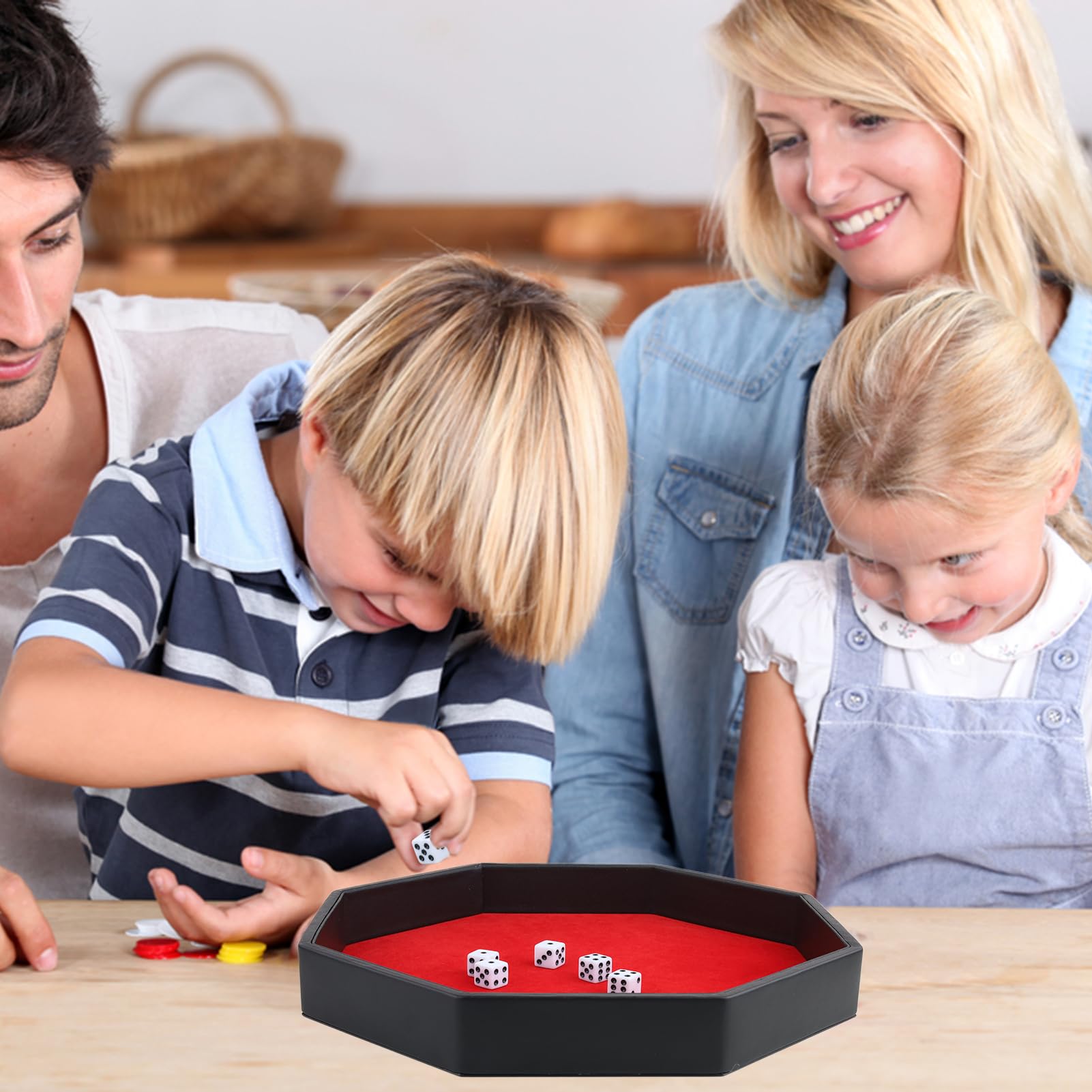 Premium PU Leather Octagon Dice Rolling Tray with Soft Felt Lining - Ideal for Dungeon Crawler, D&D, MTG and Board Games - Perfect Gift for Tabletop RPG Gamers (Red)