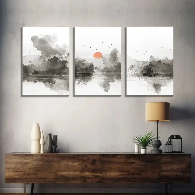 3-Piece Pastel Abstract Landscape Modern Wall Art Set - Framed Canvas 50x70cm (20x28in) - High Quality Print - Ready to Hang - Australian Made - Perfect for Living Room, Bedroom & Office Decor
