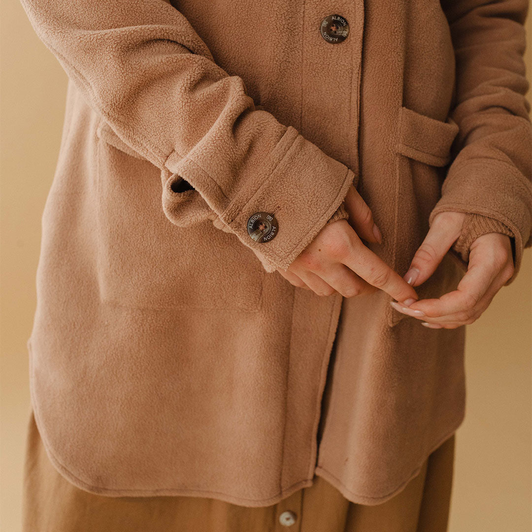 Alpine Fleece Trench Coat for Women - Warm Winter Toffee Brown Outerwear - Perfect for Snowy Weather & Outdoor Adventures