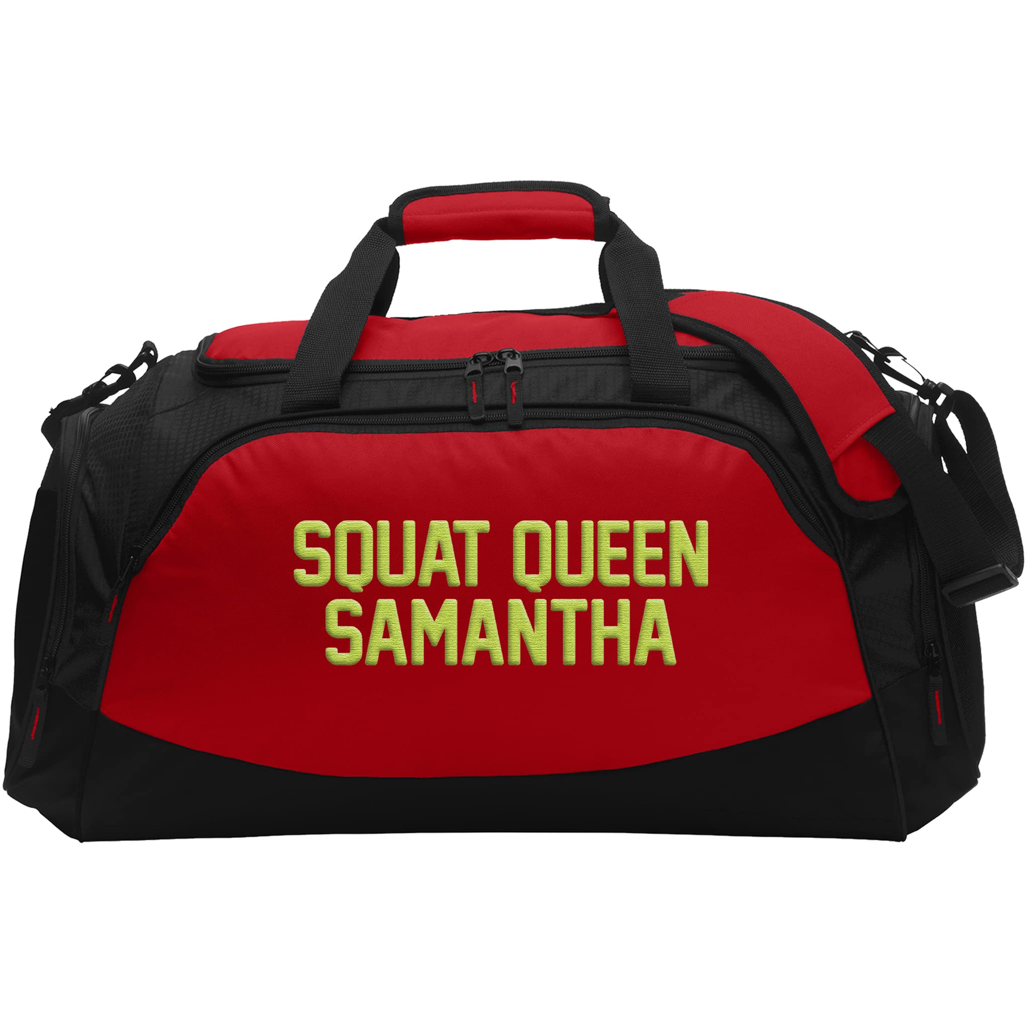Custom Embroidered Sport Duffel Bag - Medium Size Gym Travel Bag for Men & Women (True Red/Black) - Perfect for Workouts, Sports, Travel & Weekend Getaways