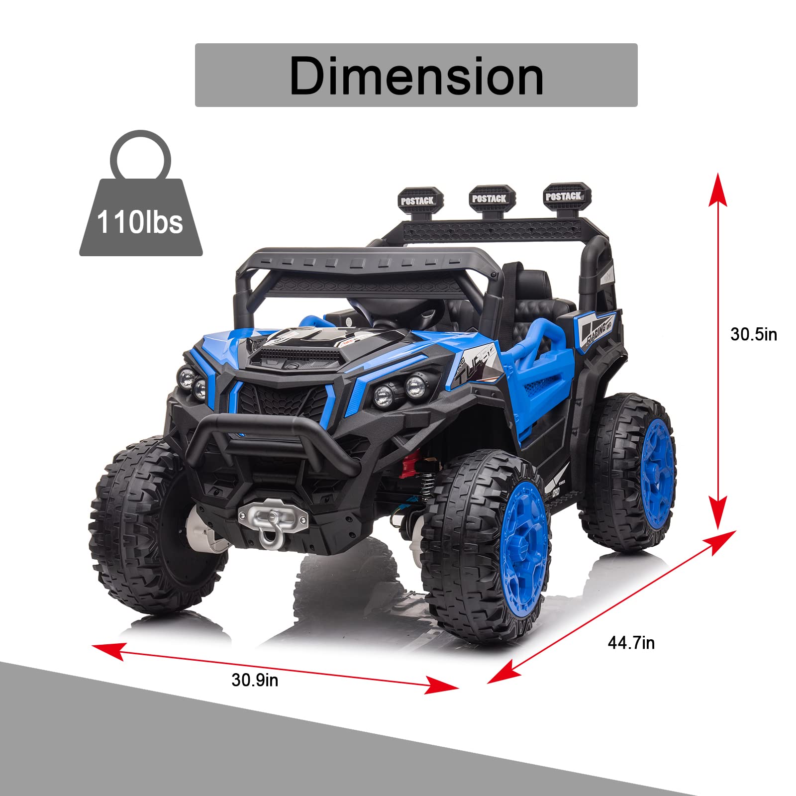 POSTACK 24V Kids Ride On Car with Parental Remote Control - 4WD Electric Off-Road Vehicle for Boys & Girls Ages 3-8 - Blue Battery Powered Toy UTV for Indoor & Outdoor Play - Perfect for Backyard, Park, and Driveway Adventures