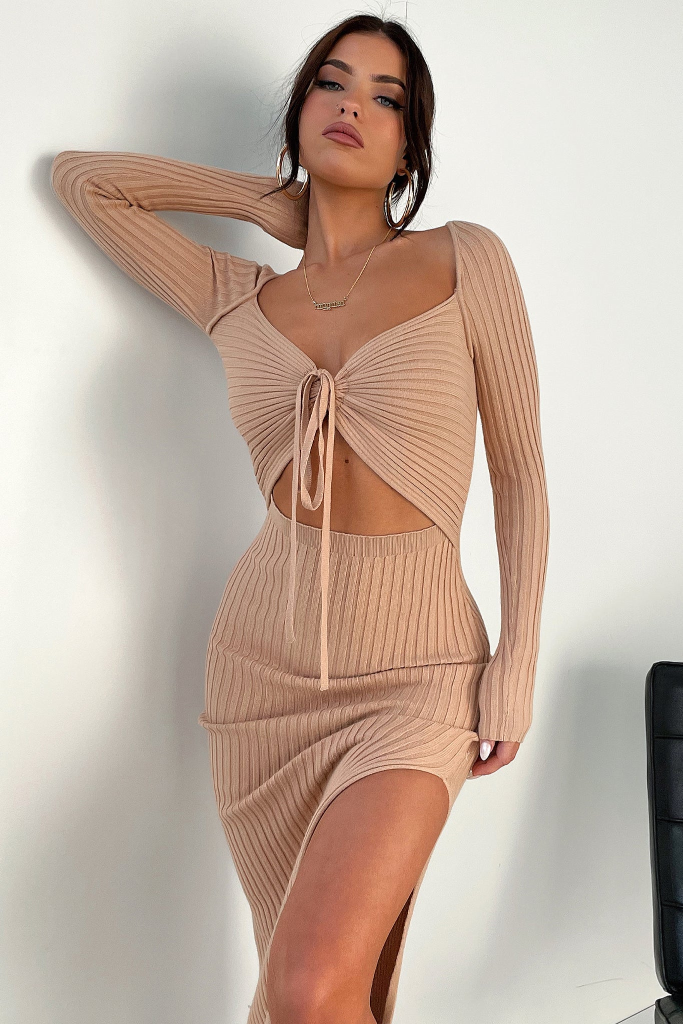 Julius Midi Dress for Women - Elegant Tan A-Line Dress with Short Sleeves | Perfect for Office, Cocktail Parties & Date Nights