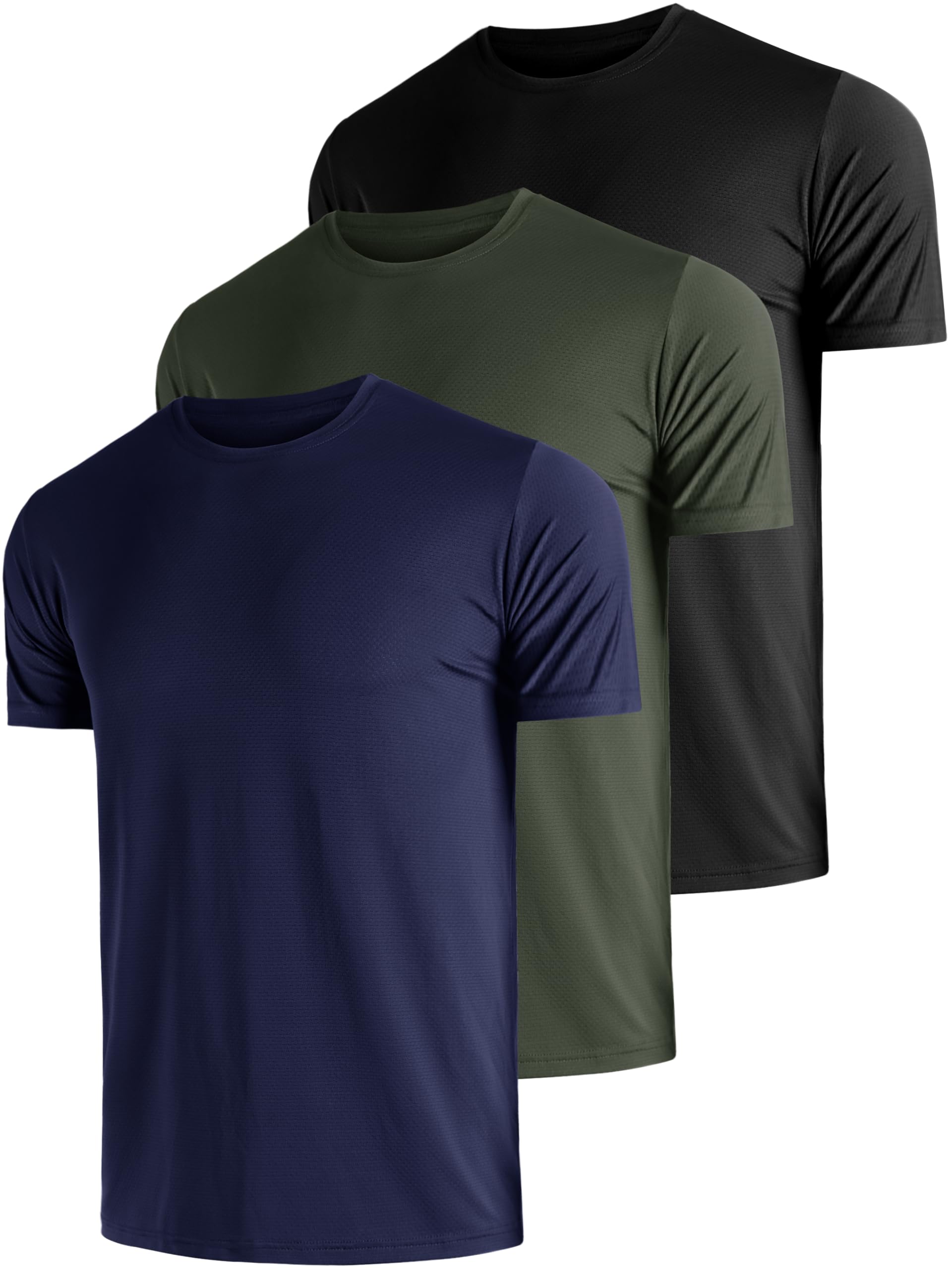 3 Pack Men's Dry Fit Moisture Wicking UPF 50+ Sun Protection Athletic T-Shirts - Gym, Running, Hiking & Outdoor Activities