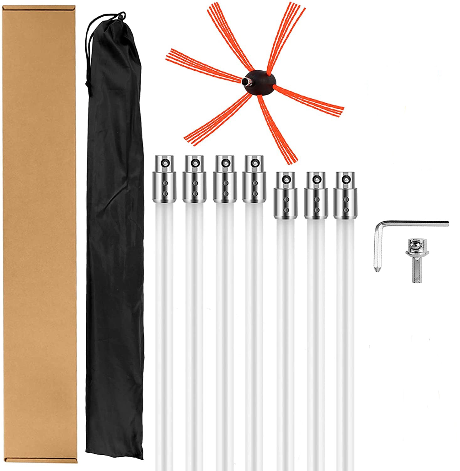 33 FT Chimney Sweep Brush Kit with 10 Nylon Rods - Rotary Drill Powered Chimney Cleaning Tool with Locking System S3087 for Fireplace, Wood Stove & Pellet Stove Maintenance