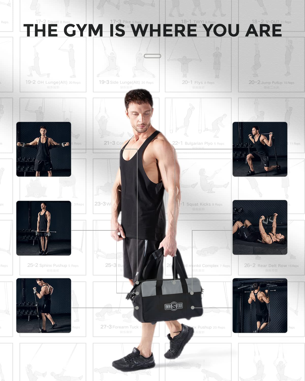 INNSTAR Resistance Bands Set with Handles & Workout Bar - Premium Exercise Bands for Home Gym, Full Body Workout - Perfect for Strength Training, Yoga, and Physical Therapy