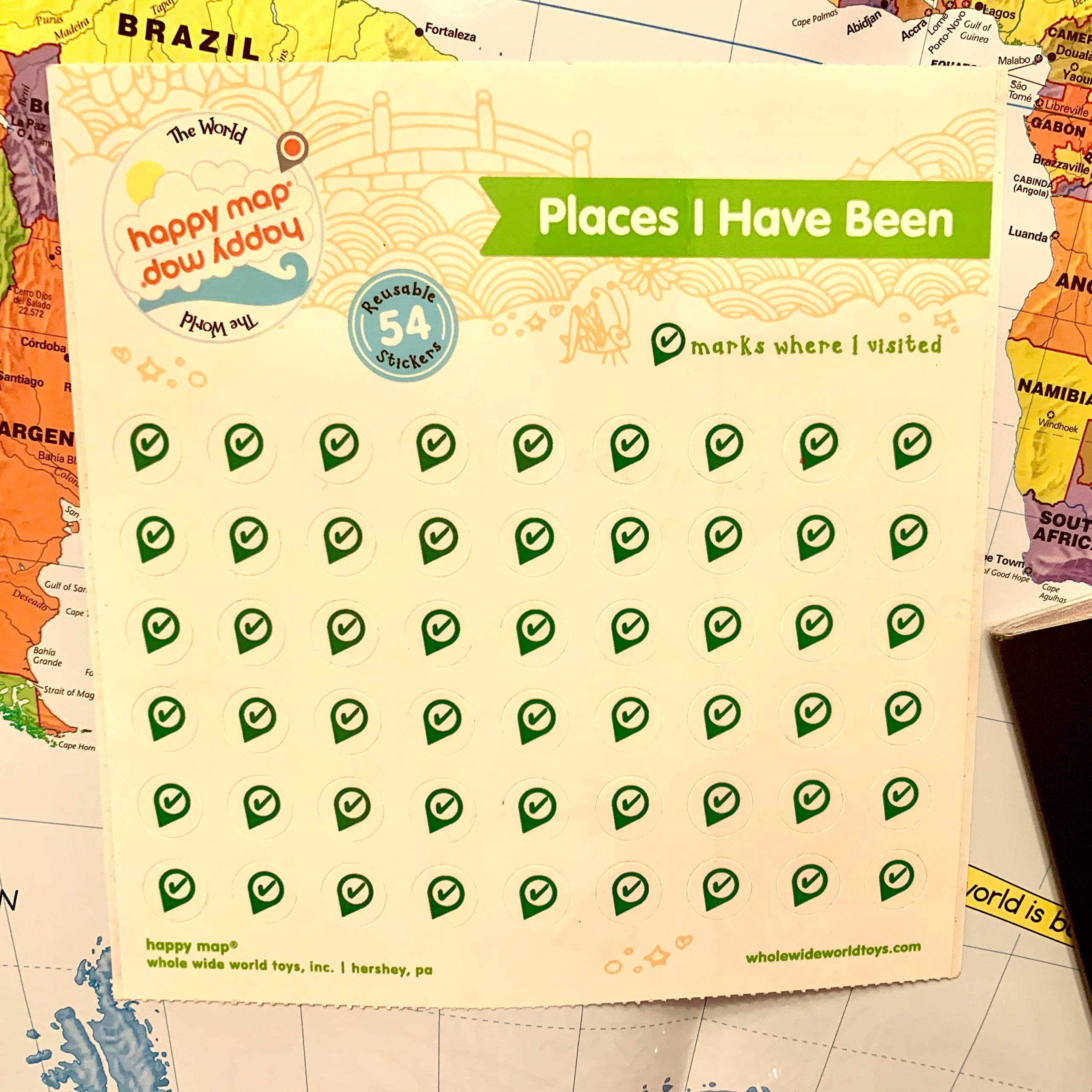 Places I Have Been Stickers - Reusable World Map Stickers for Kids | Educational Travel Stickers to Learn Geography | Perfect for Scrapbooks, Luggage & Classroom Activities