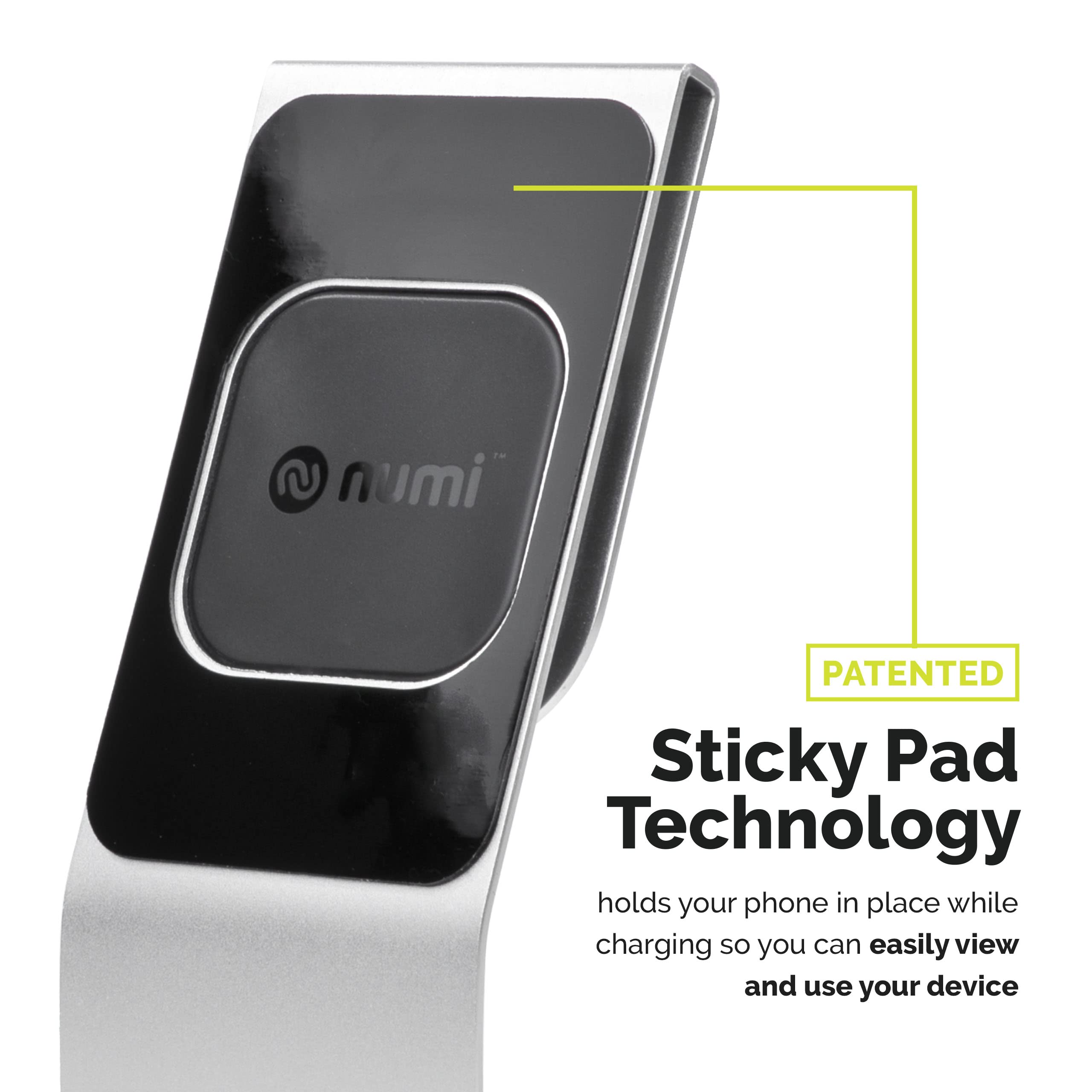 Numi Power Stand Wireless Charger with Swivel Base - Fast Qi Charging Pad for iPhone, Samsung & Qi-Enabled Phones (Silver) | Works with Phone Cases | Perfect for Desk, Nightstand & Office Use