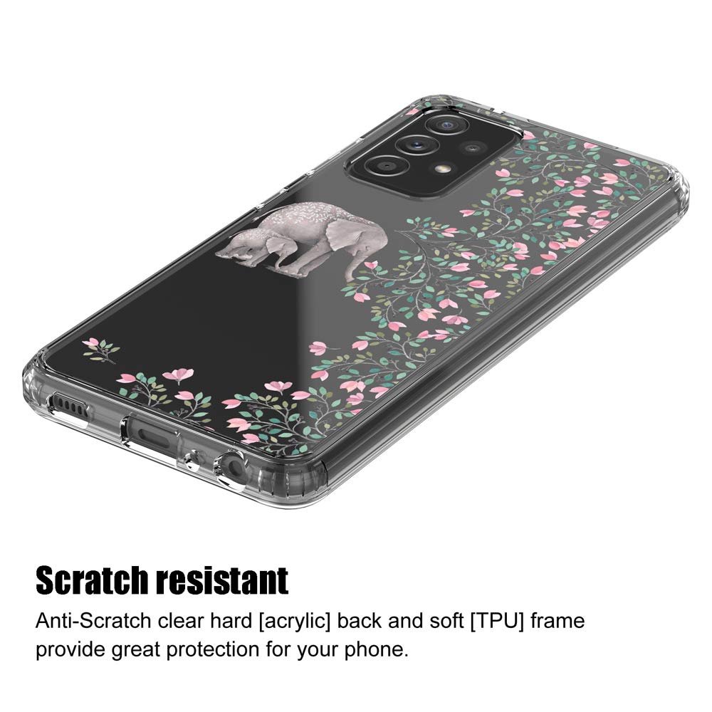 Clear Protective Phone Case for Samsung Galaxy A52 5G (6.5 Inch, 2021 Model) with Elephant Design - Slim Fit, Shockproof Cover for Everyday Use & Travel Protection