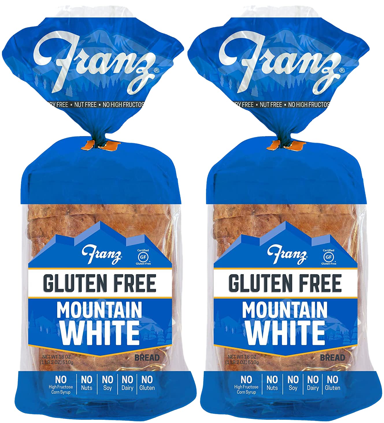 Franz Gluten Free Mountain White Sliced Bread - 2 Pack (2x18 oz) | Soft & Delicious Allergy-Friendly Bread for Sandwiches, Toast & Healthy Snacks