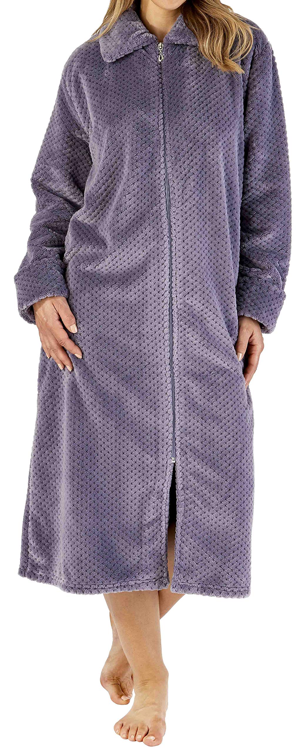 Slenderella Women's Soft Waffle Fleece Zip-Up Bathrobe - Cozy Long Sleeve Dressing Gown for Spa, Lounge & Home Relaxation