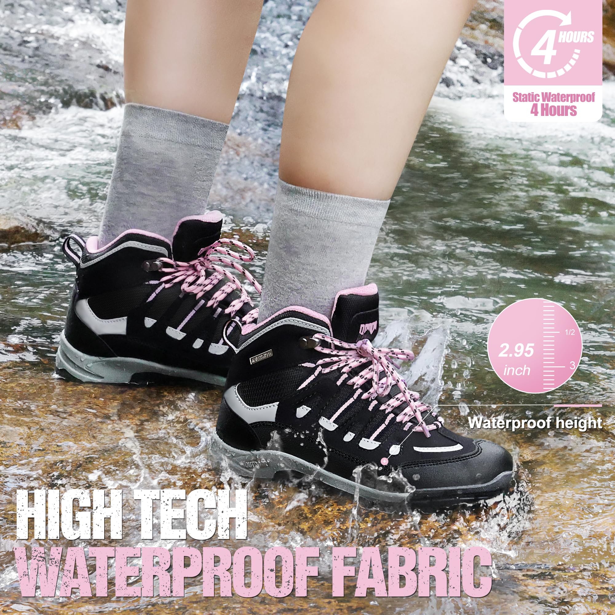 Waterproof Women's Hiking Boots with Ankle Support - Breathable Non-Slip Outdoor Boots for Backpacking, Trekking & Trail Walking | Durable RCORD Hiking Shoes for Women