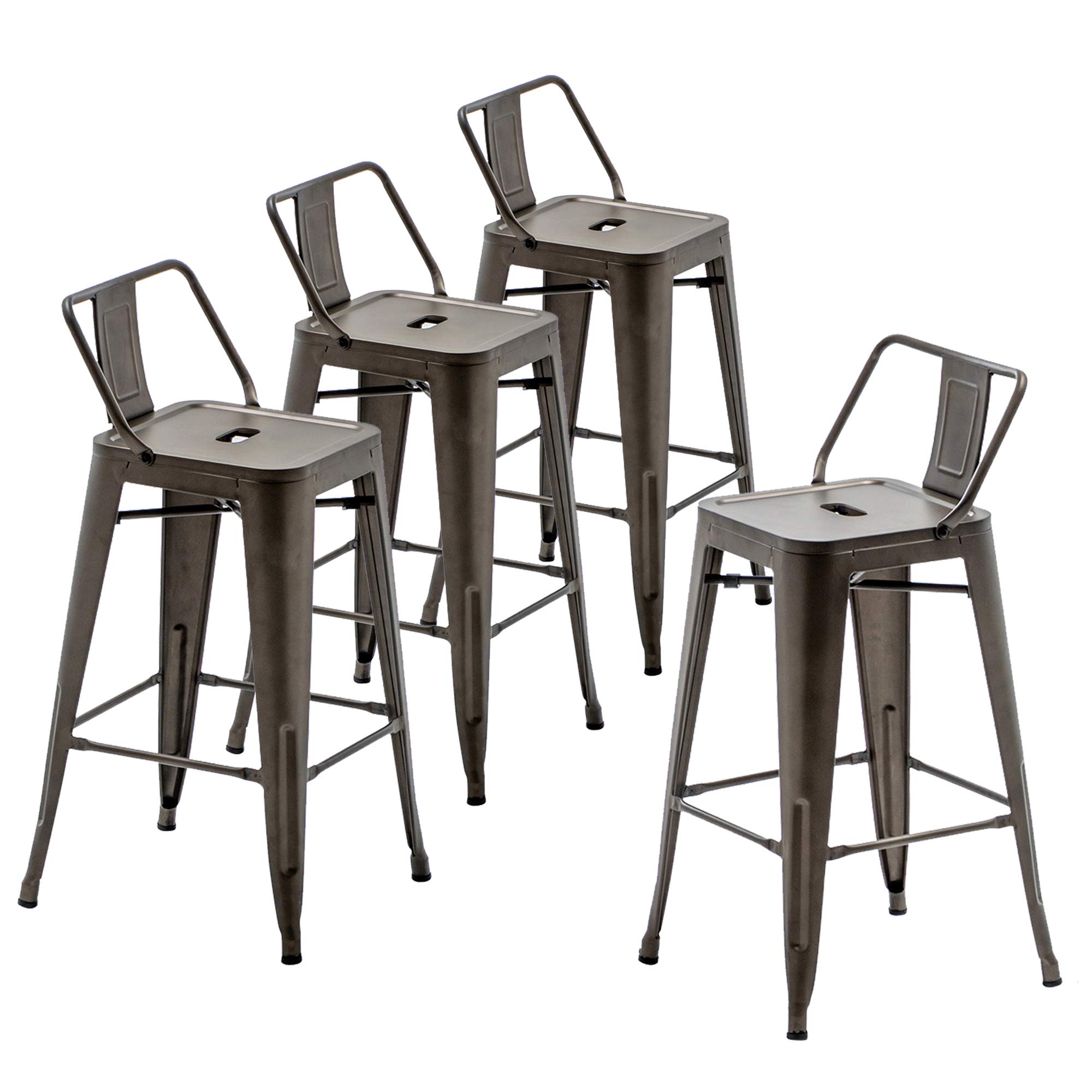 Yongqiang 30 Inch Metal Bar Stools Set of 4 - Indoor/Outdoor Kitchen & Dining Counter Height Chairs with Back Support - Perfect for Patio, Bar, Restaurant & Home Use