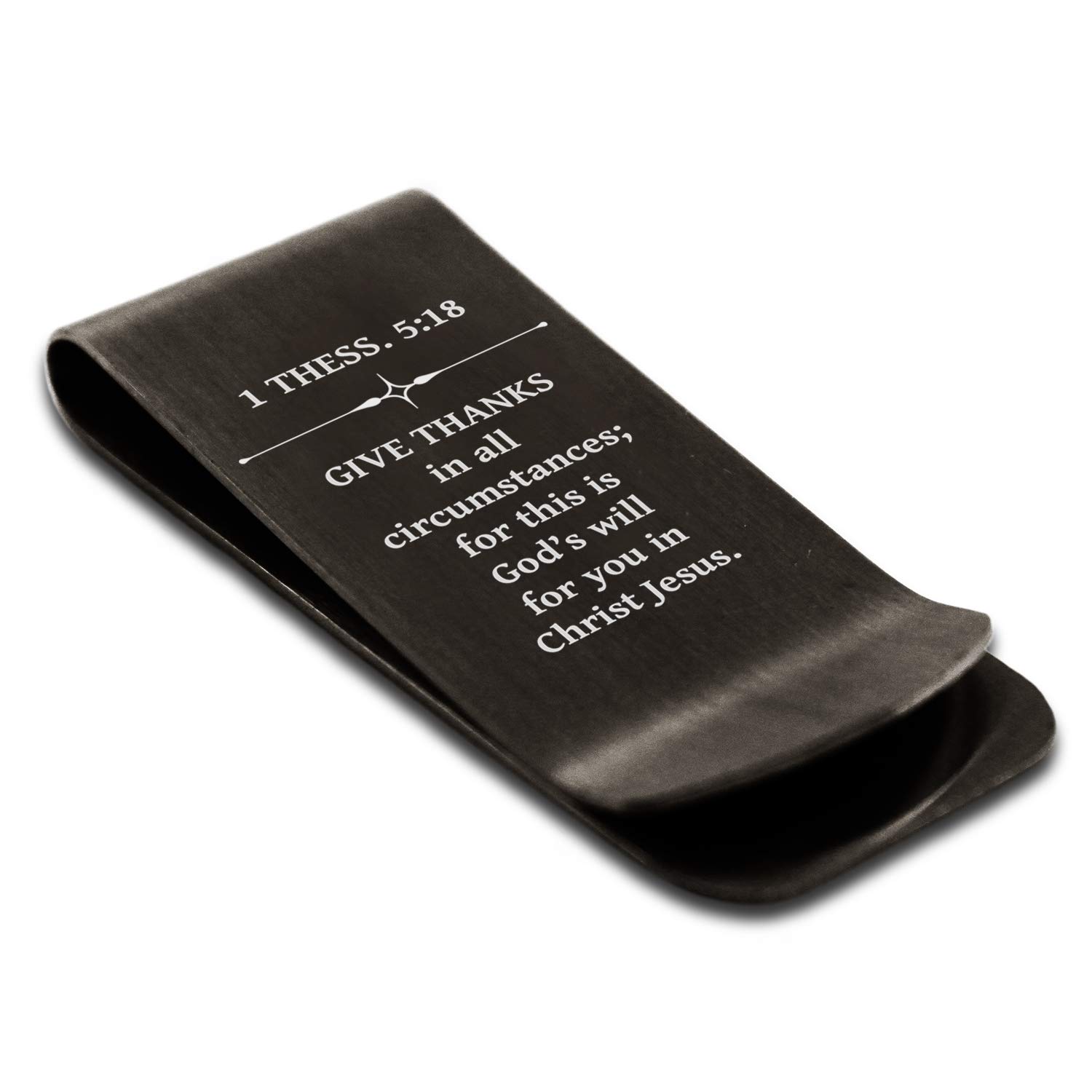 Stainless Steel Bible Verse Money Clip - 1 Thessalonians 5:18 'Give Thanks' Credit Card Holder & Cash Wallet - Perfect for Christian Gifts, Men's Accessories, and Everyday Carry