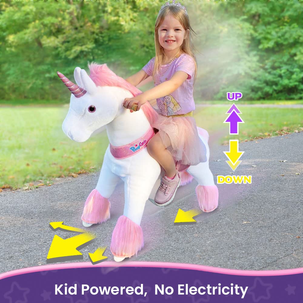 PonyCycle Pink Unicorn Ride-On Toy for Girls - Classic Model U with Brake, 36