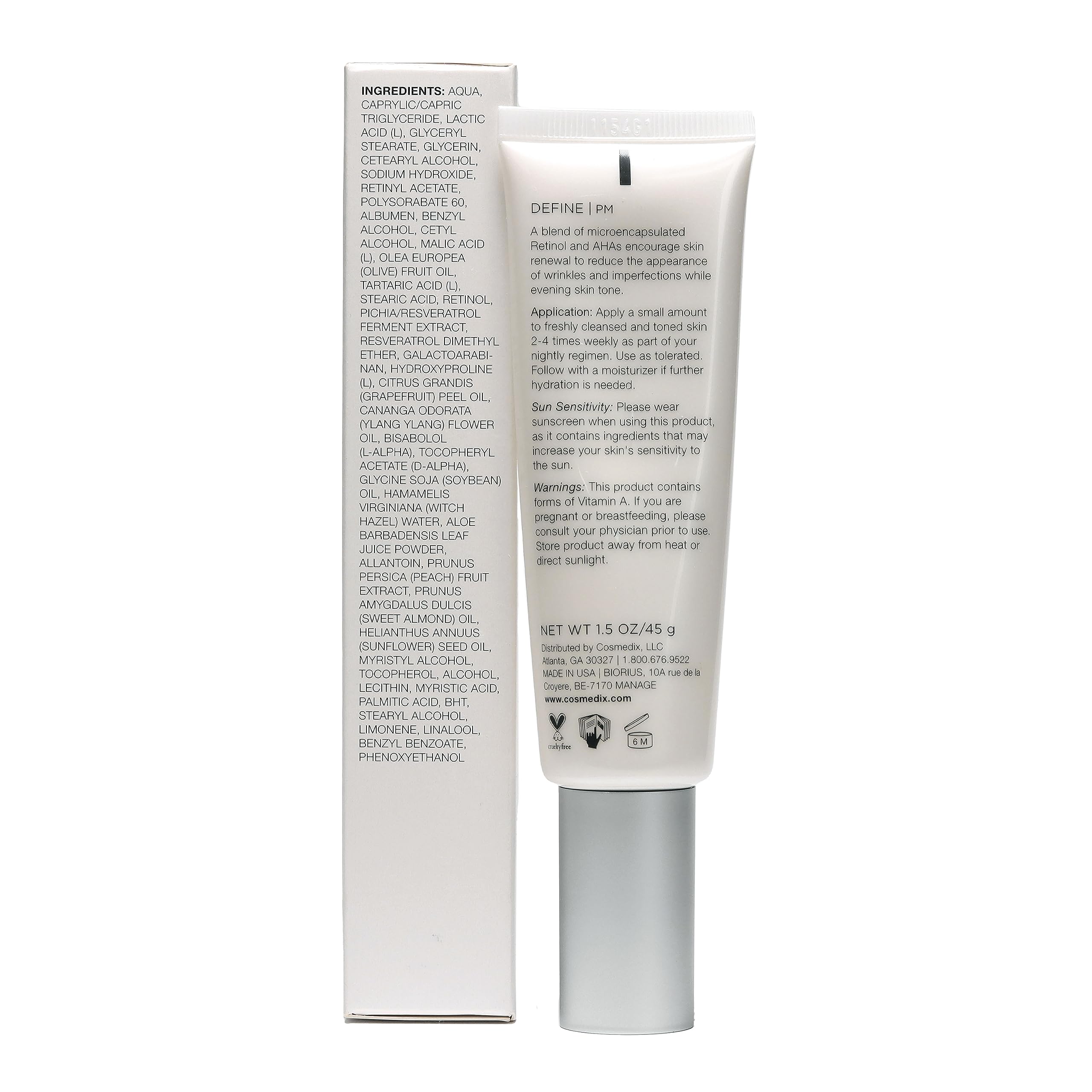 Cosmedix Define Anti-Aging Treatment with Hydroxy Acids & Retinol - 1.5 oz Facial Serum for Wrinkles & Fine Lines - Perfect for Nighttime Skincare Routine